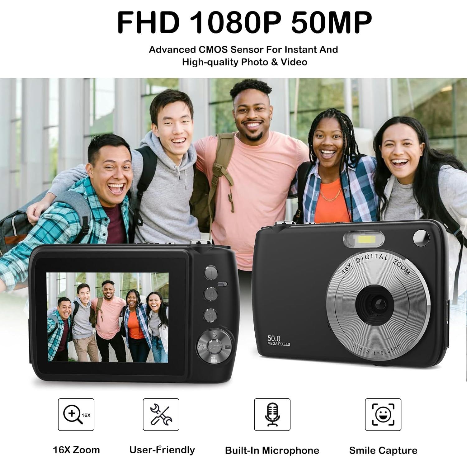 Cámara Digital para Niños YingCheng 50MP FHD 1080P Zoom 16X