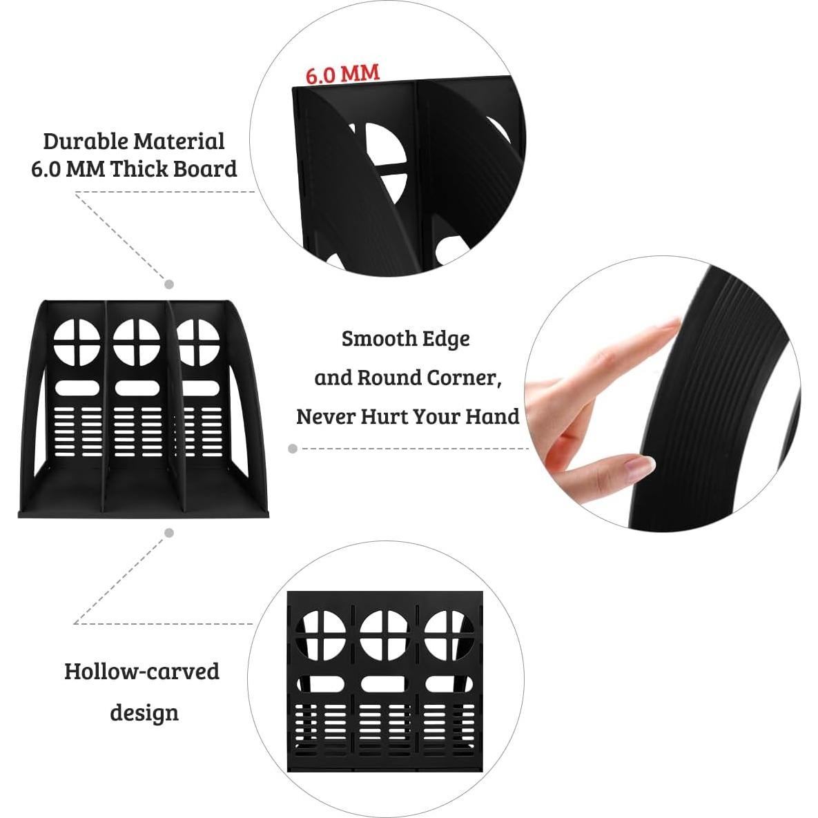 Soporte de Revistas SAYEEC 2 Pcs Negro 3 Secciones Plástico