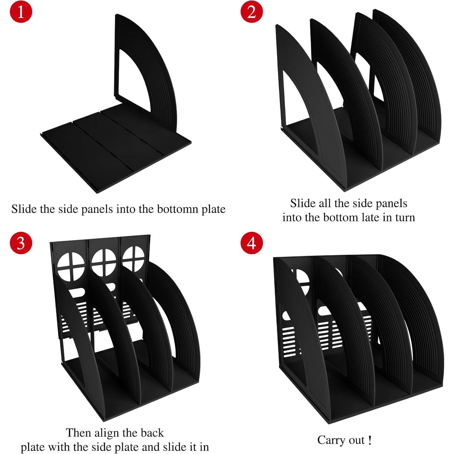 Soporte de Revistas SAYEEC 2 Pcs Negro 3 Secciones Plástico