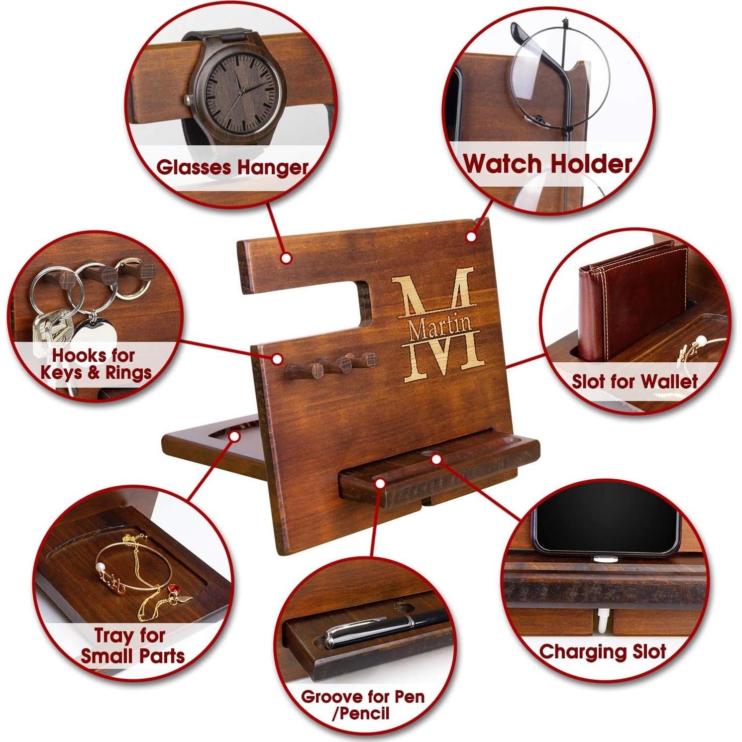 Estación de Acoplamiento de Madera Personalizada Awofer - Organizador para Hombres