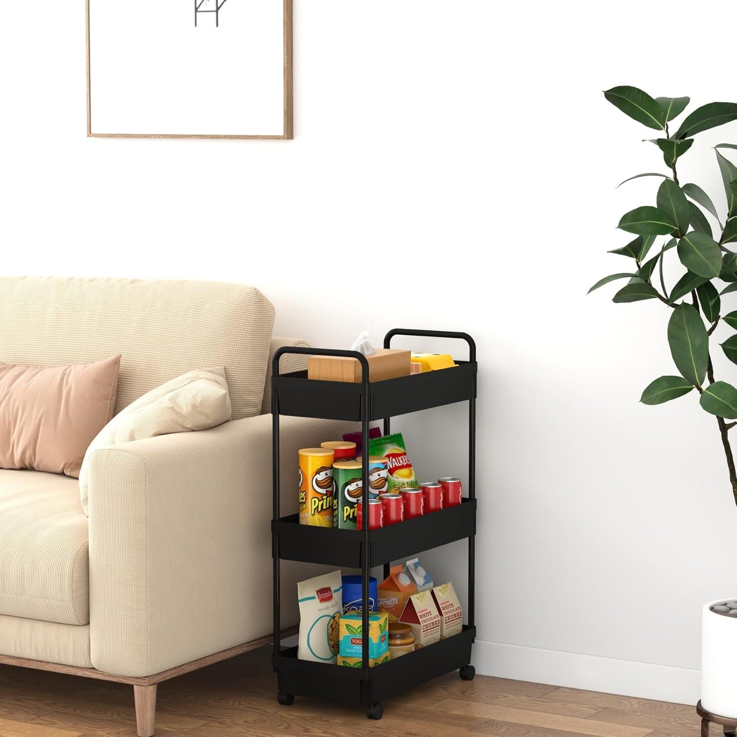 Carro de Almacenamiento 3 Niveles Kaitiemoo Negro con Ruedas