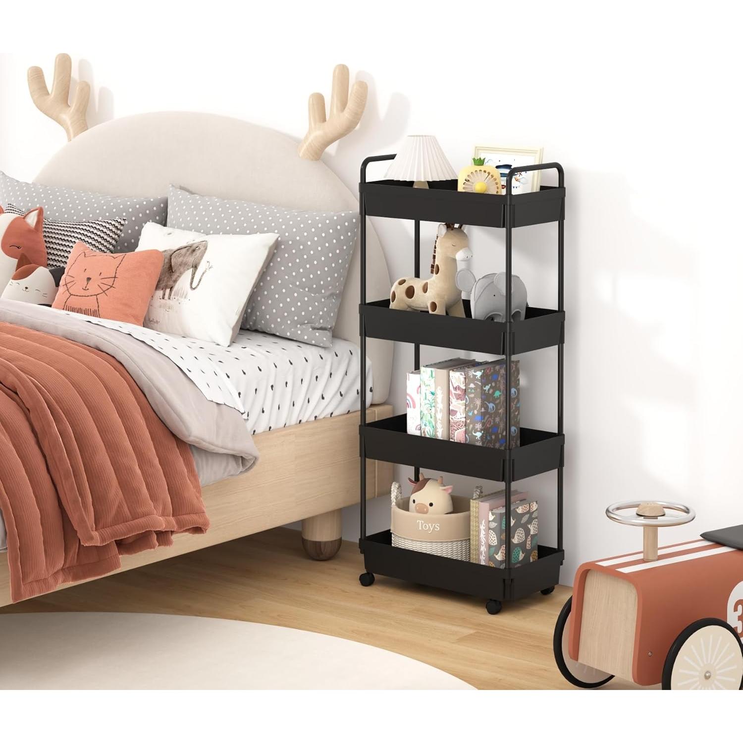 Carro de Almacenamiento 3 Niveles Kaitiemoo Negro con Ruedas