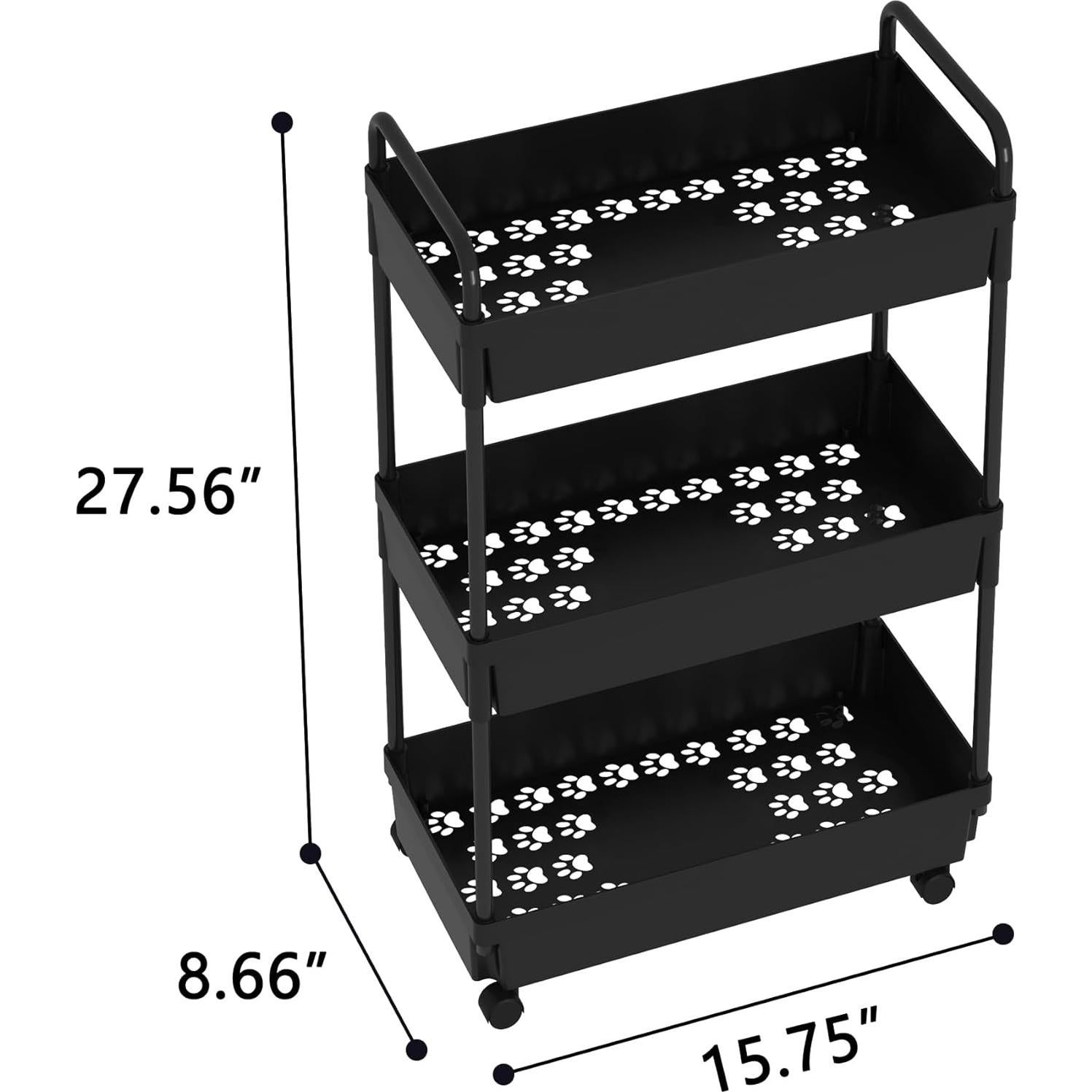 Carro de Almacenamiento 3 Niveles Kaitiemoo Negro con Ruedas