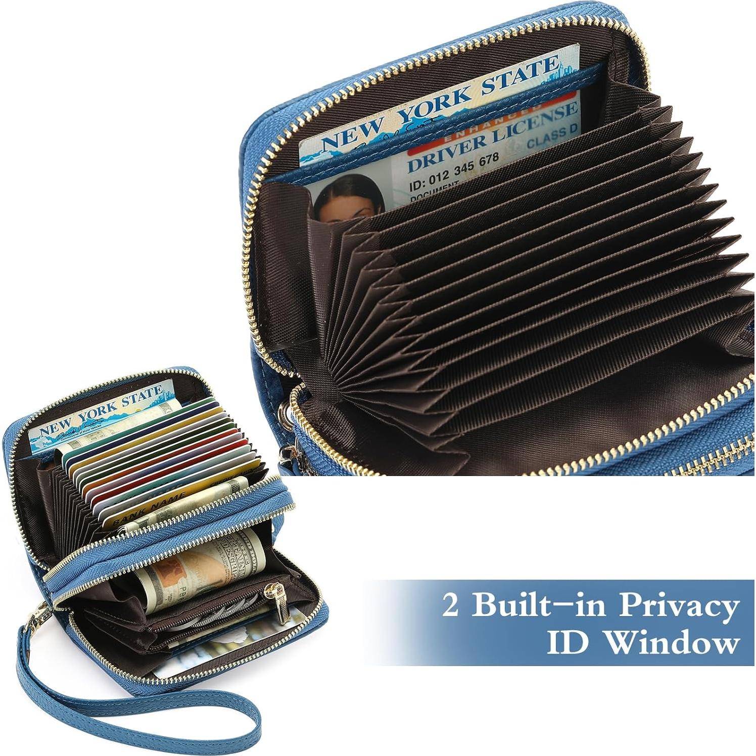 Cartera Portatarjetas RFID GOIACII de Cuero para Mujeres Azul