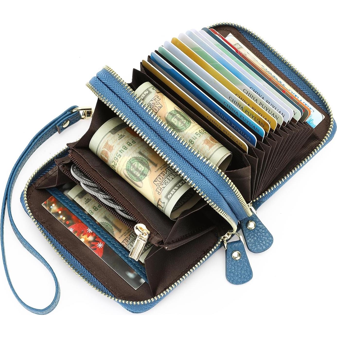 Cartera Portatarjetas RFID GOIACII de Cuero para Mujeres Azul