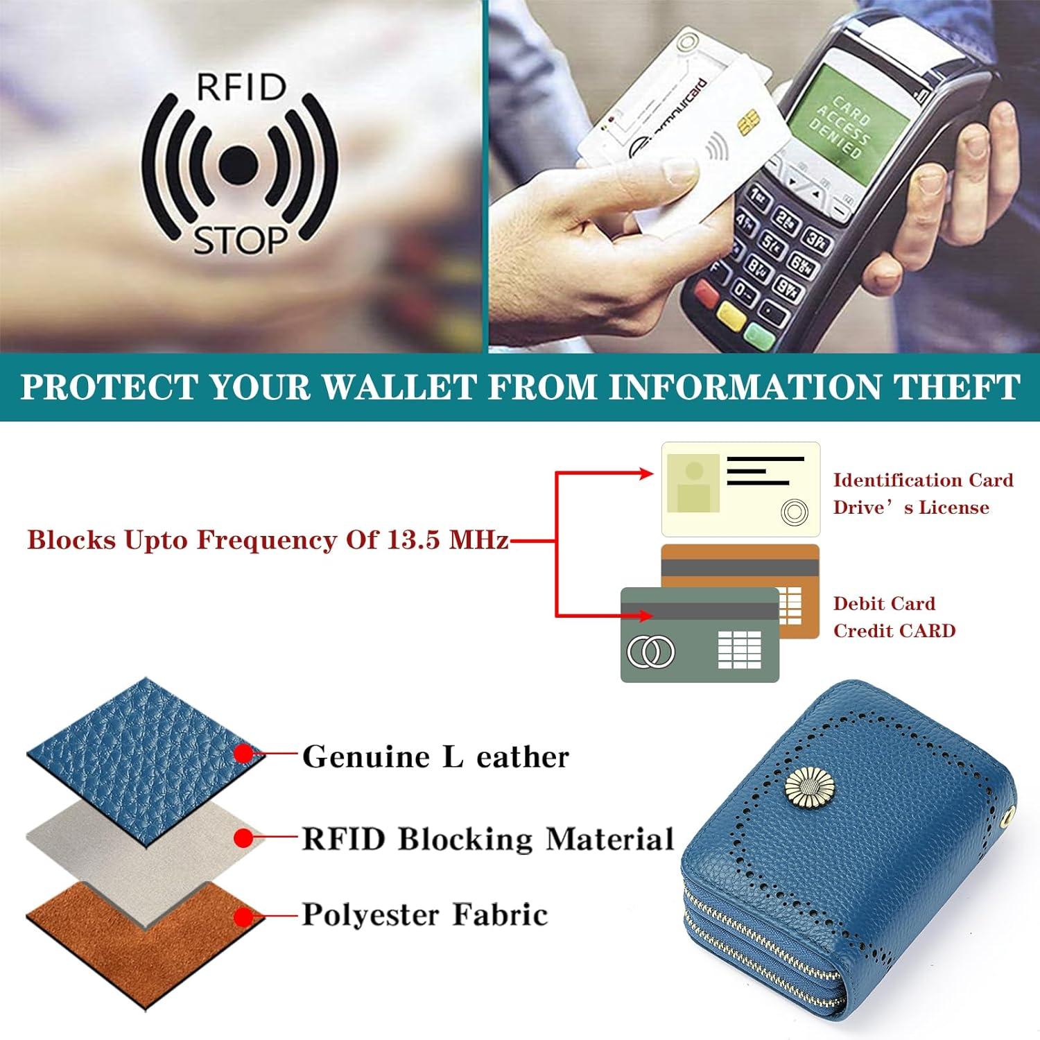 Cartera Portatarjetas RFID GOIACII de Cuero para Mujeres Azul