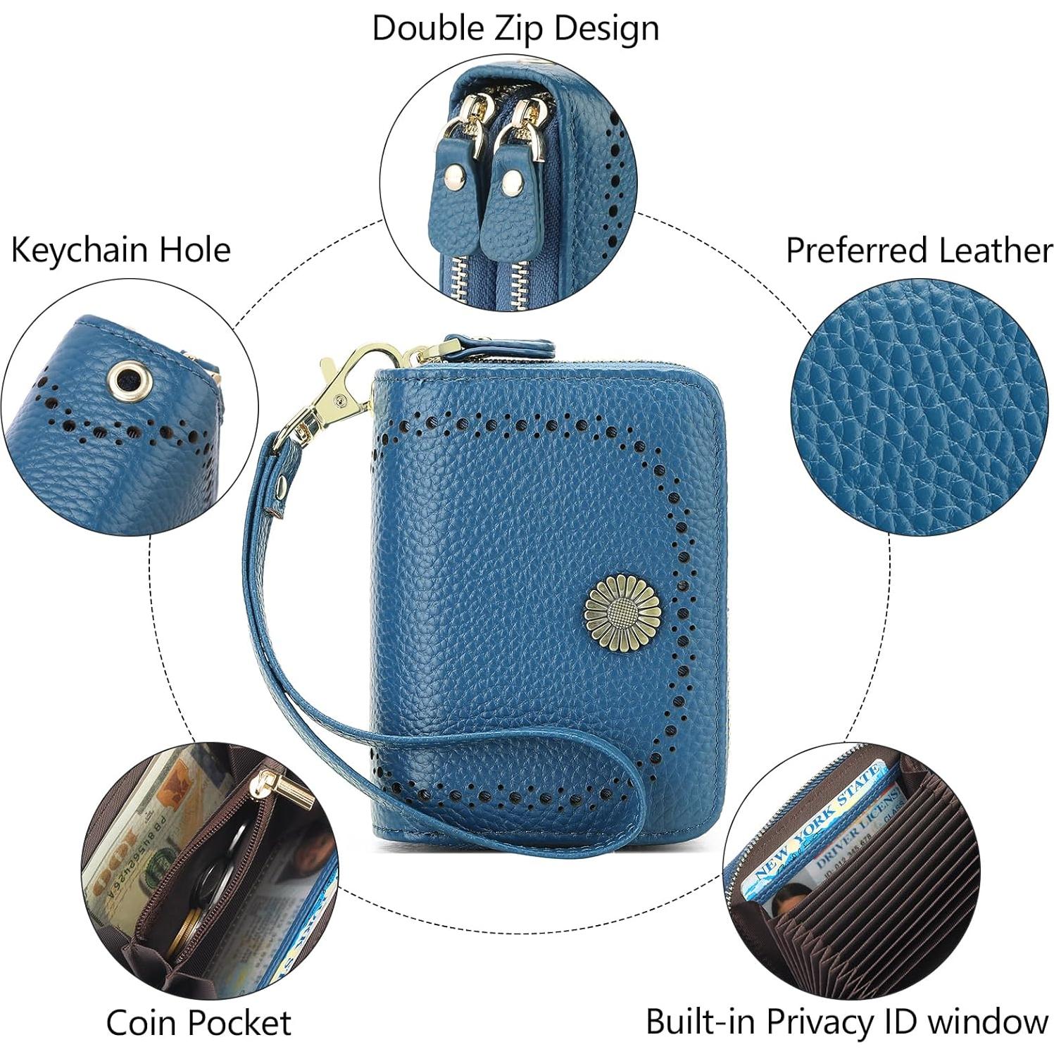 Cartera Portatarjetas RFID GOIACII de Cuero para Mujeres Azul