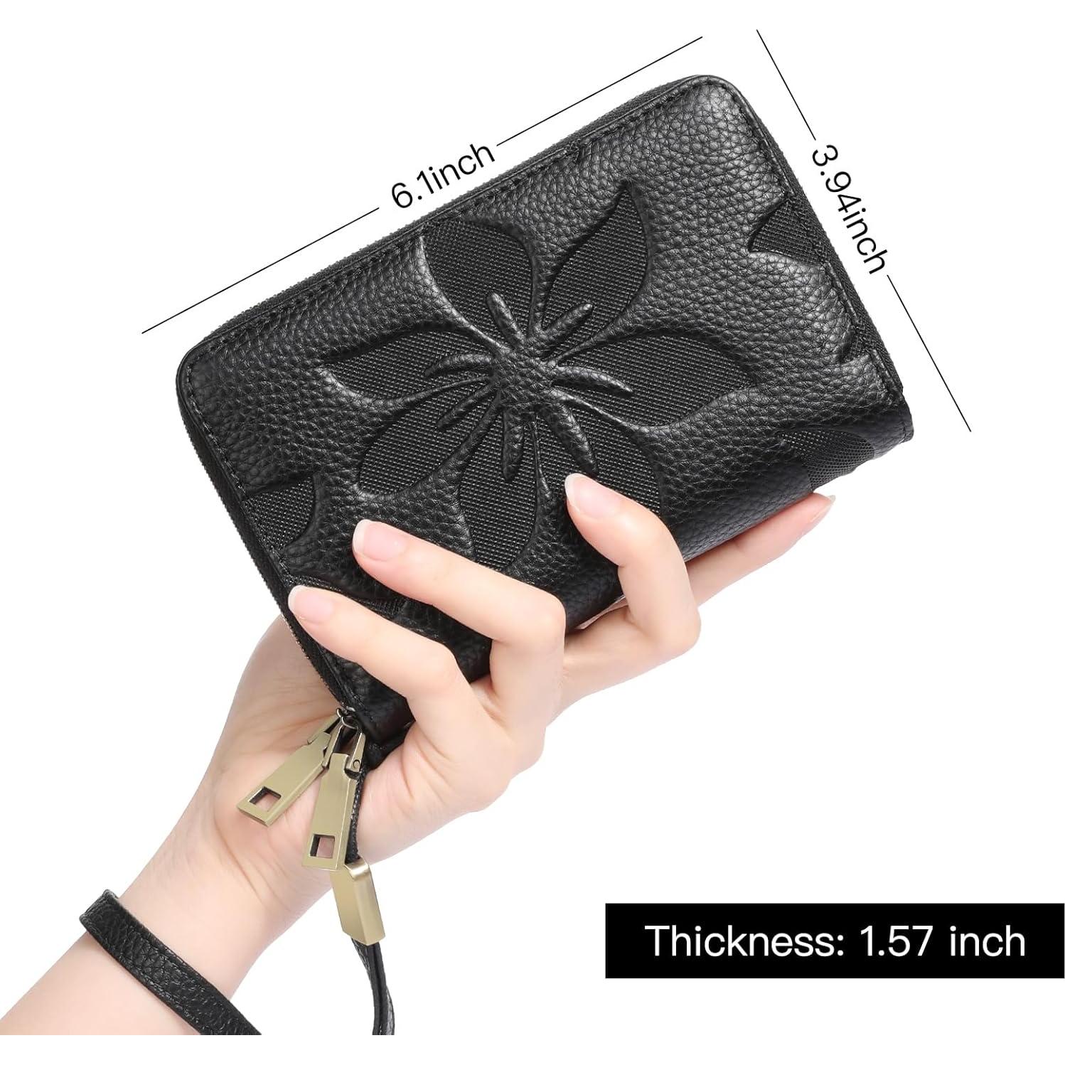 Cartera de Mujer GOIACII Doble Cierre RFID Cuero Negro 15.5x10cm