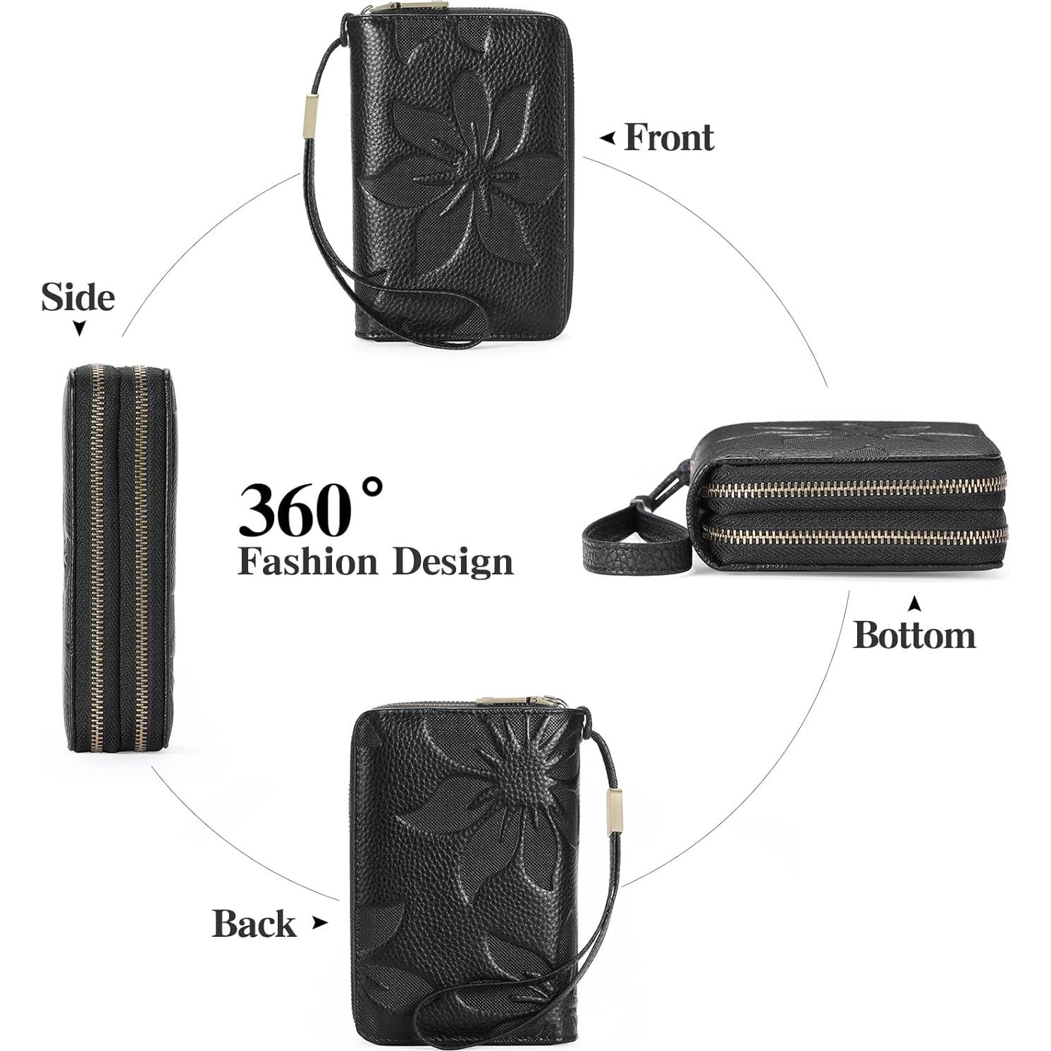 Cartera de Mujer GOIACII Doble Cierre RFID Cuero Negro 15.5x10cm