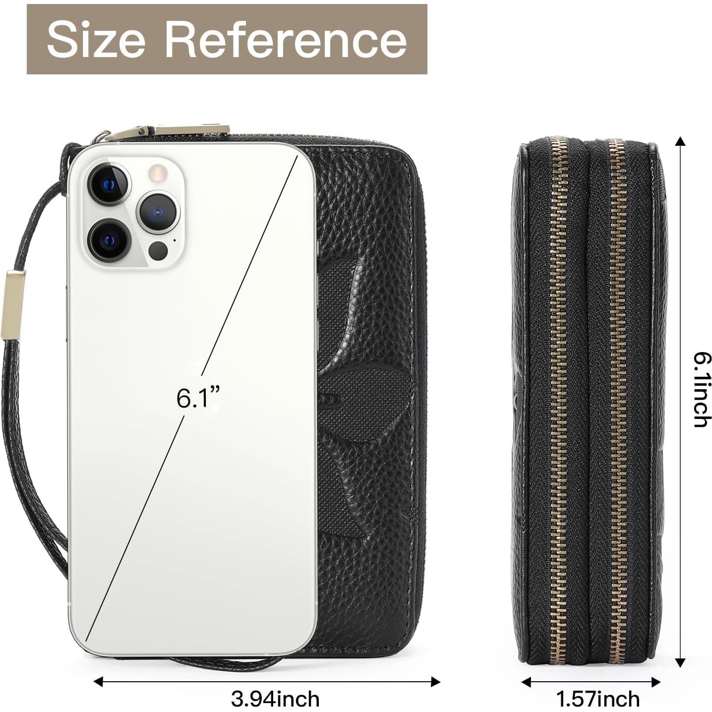 Cartera de Mujer GOIACII Doble Cierre RFID Cuero Negro 15.5x10cm