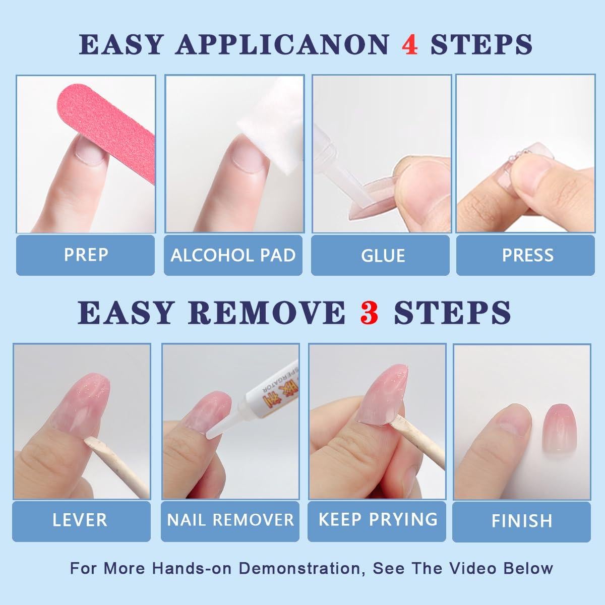 Uñas Postizas Gradiente Azul NGMATY 24Pcs con Mariposas