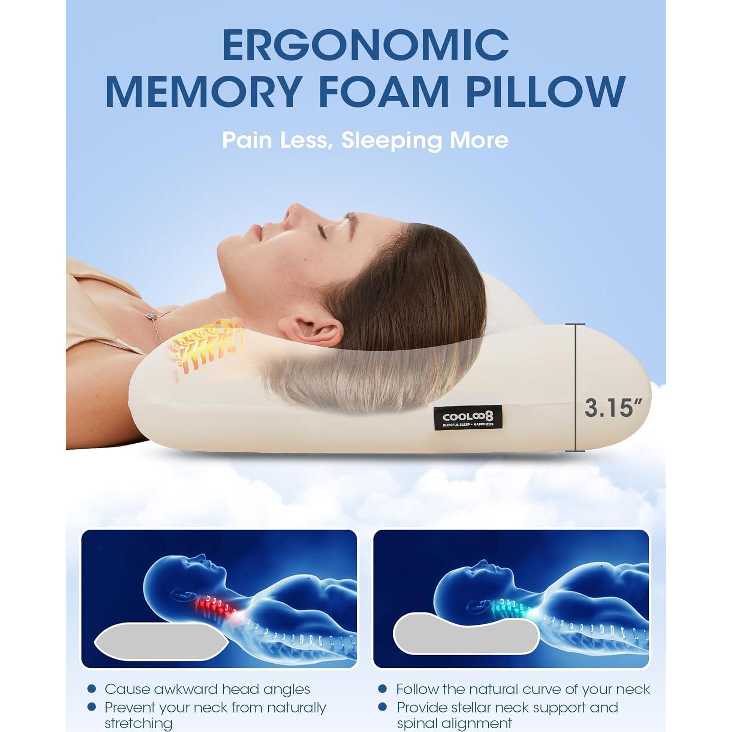 Almohada de Espuma de Memoria Cooloo8 8 cm Queen Ergonómica