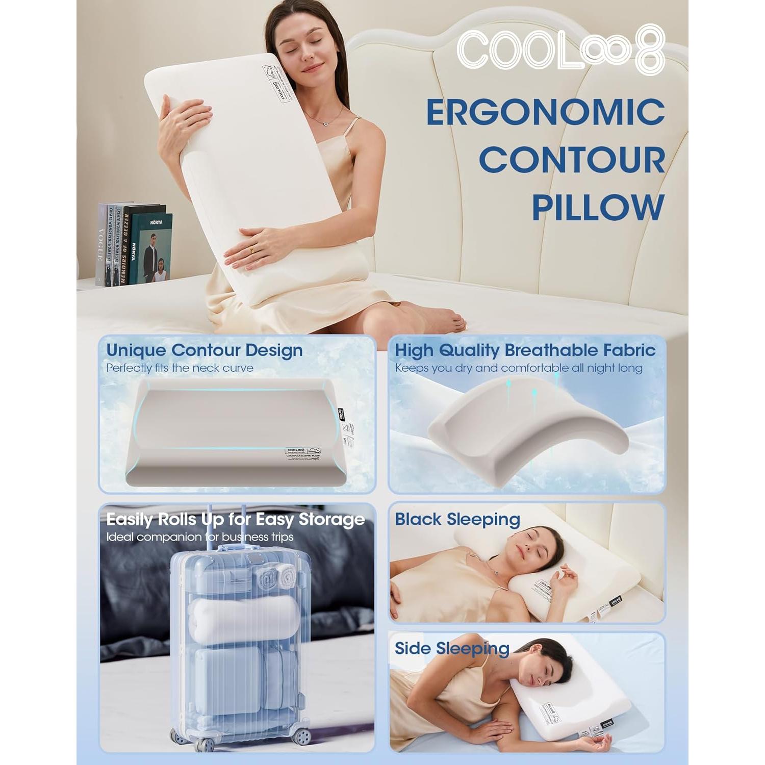 Almohada de Espuma de Memoria Cooloo8 8 cm Queen Ergonómica
