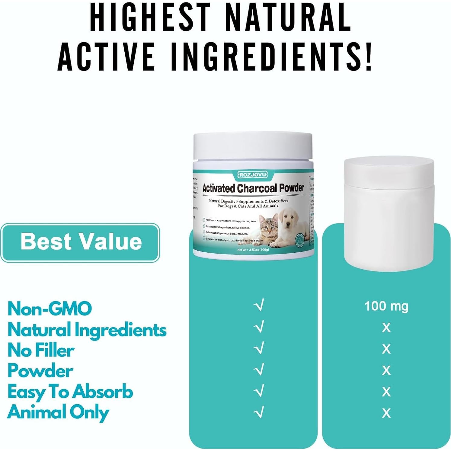 Carbón Activado para Mascotas ROZJOVU 100g - Salud Digestiva