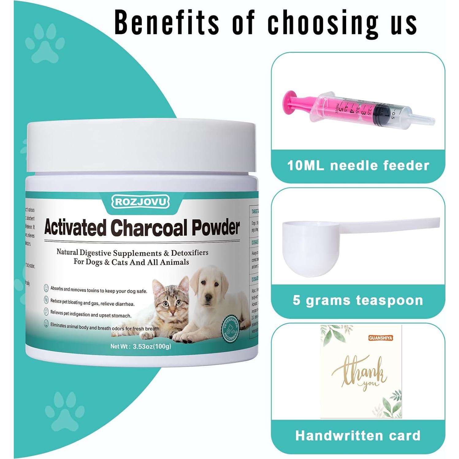 Carbón Activado para Mascotas ROZJOVU 100g - Salud Digestiva