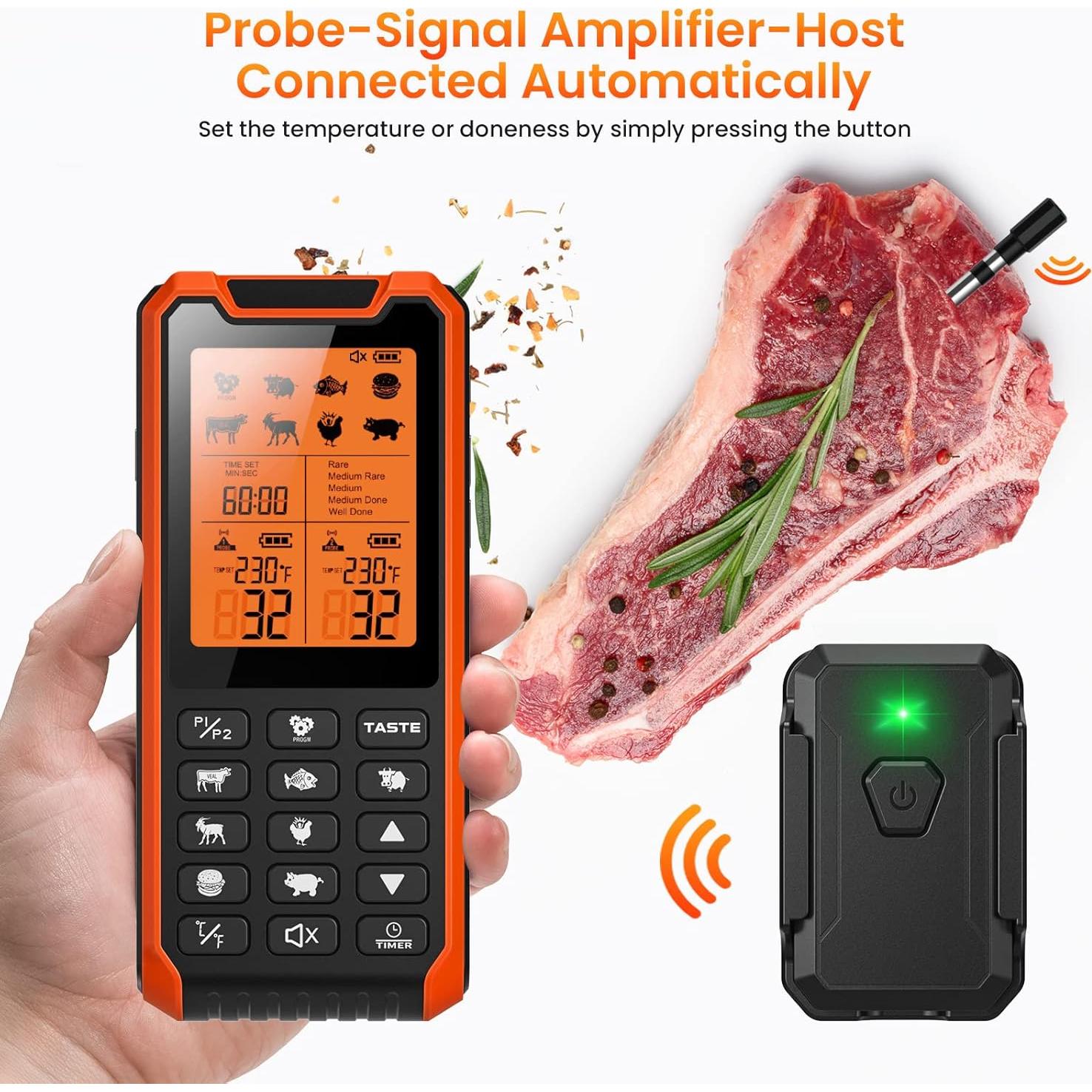 Termómetro de Carne Inalámbrico Kiydom 2 Sondas Recargable