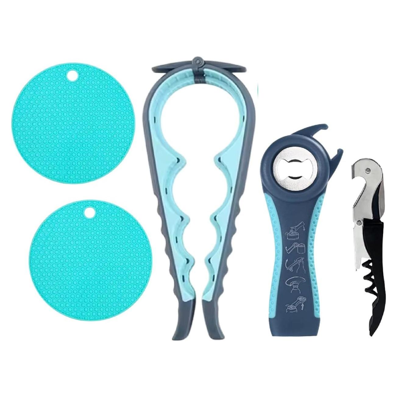 Juego de Abre Frascos 5 Piezas LAGONOVA - Sacacorchos y Almohadillas