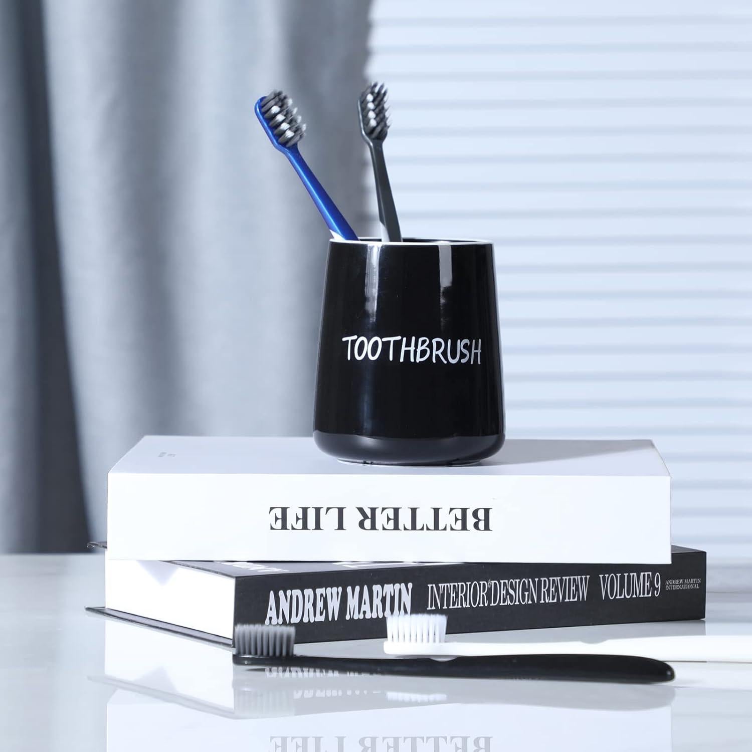 Soporte para Cepillos de Dientes LEETOYI Cerámica Negro 8.9x10.2 cm