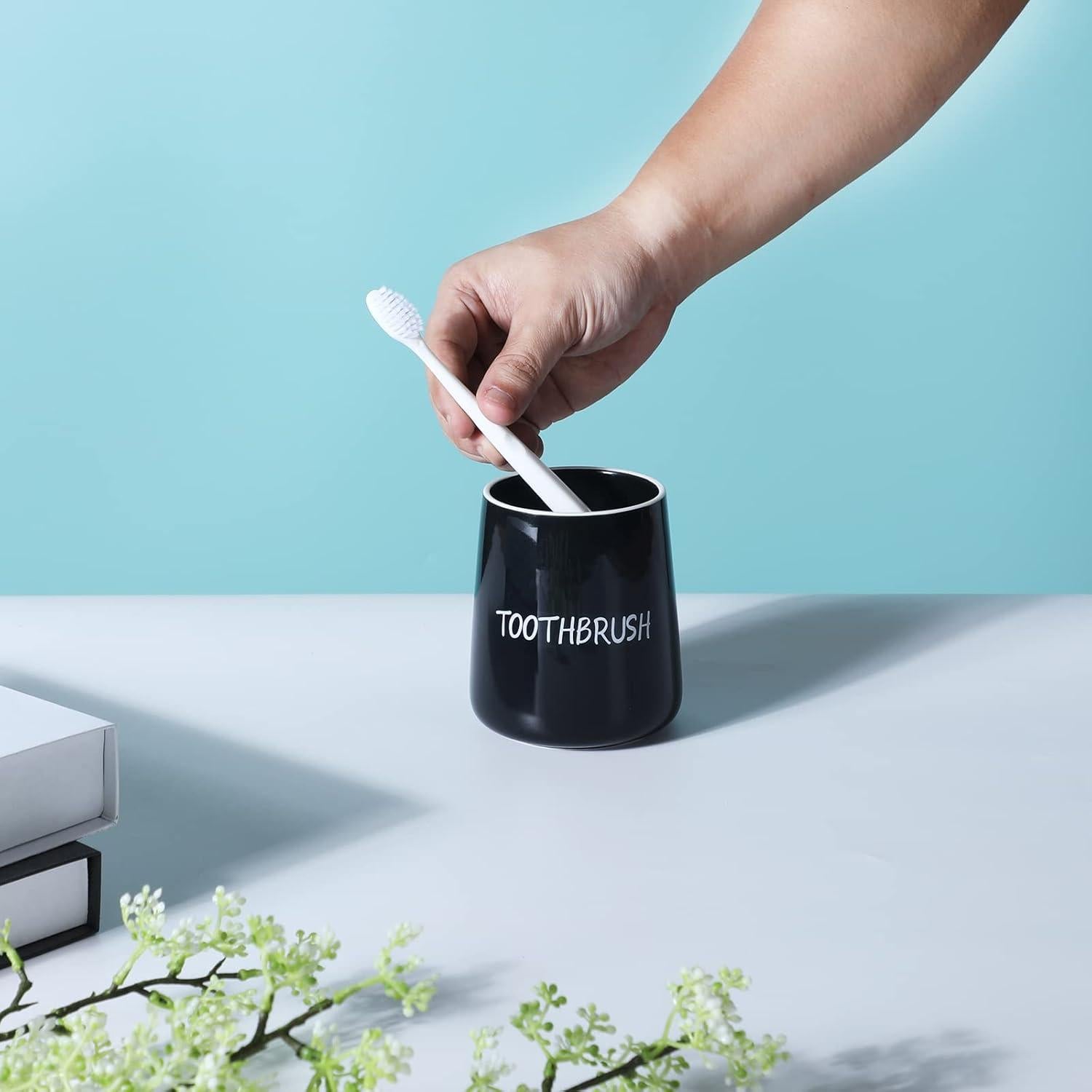Soporte para Cepillos de Dientes LEETOYI Cerámica Negro 8.9x10.2 cm