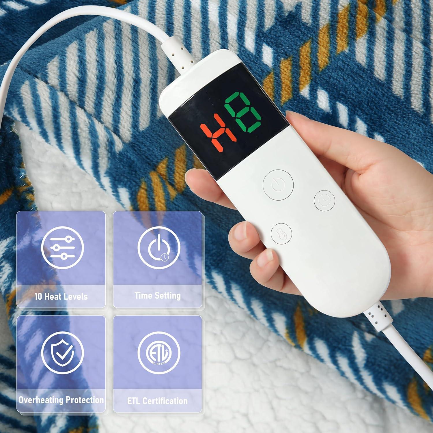 Manta eléctrica calefaccionada DANENOSA 127x152cm azul suave