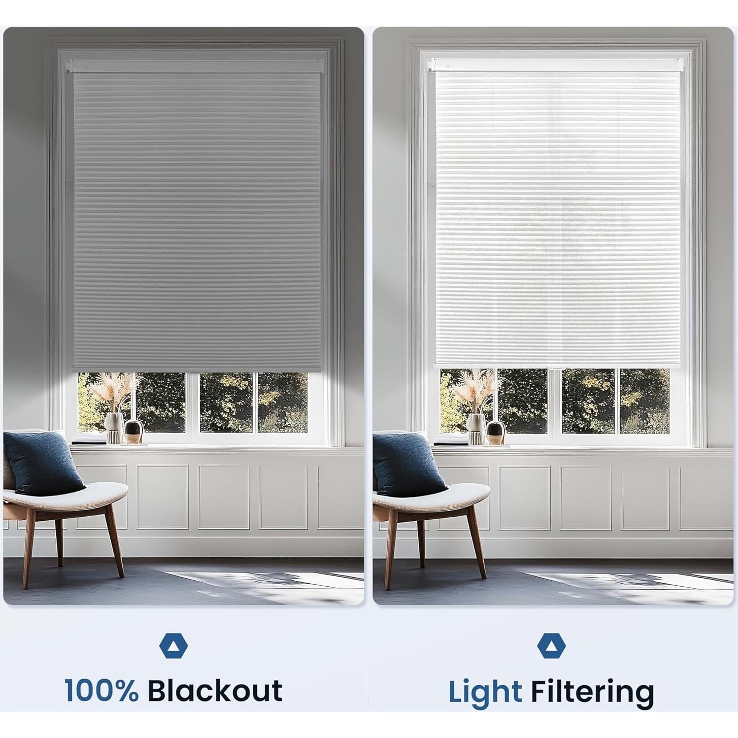 Grandekor No Drill No Tools Cordless Cellular Shades,Blackout,Honeycomb Blinds for Indoor Windows,UV Protection Privacy No Drill Blinds for Home,Door,Customer Customization