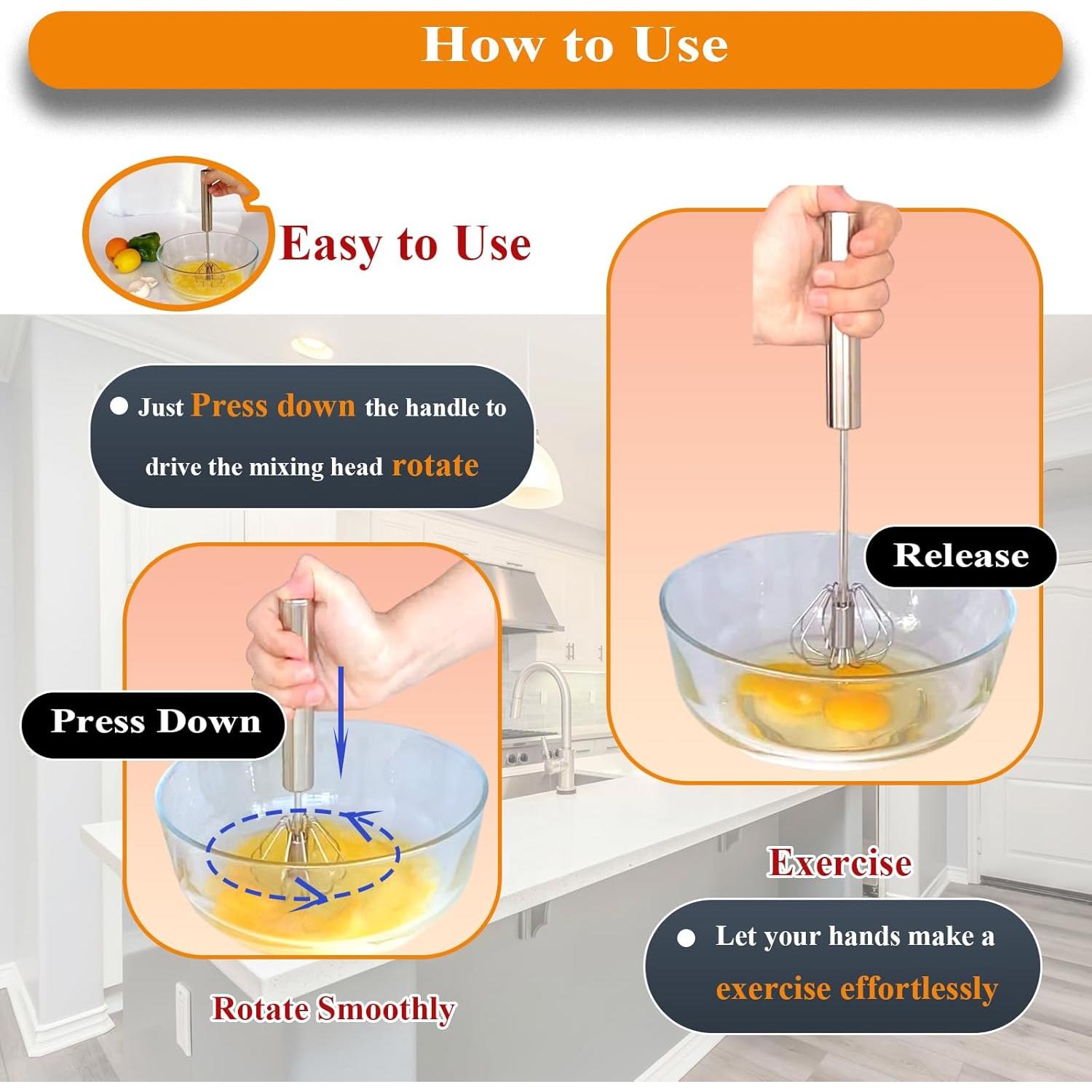 Batidor de Huevos Semi Automático Mzrnfcyk Acero Inoxidable 30.48cm