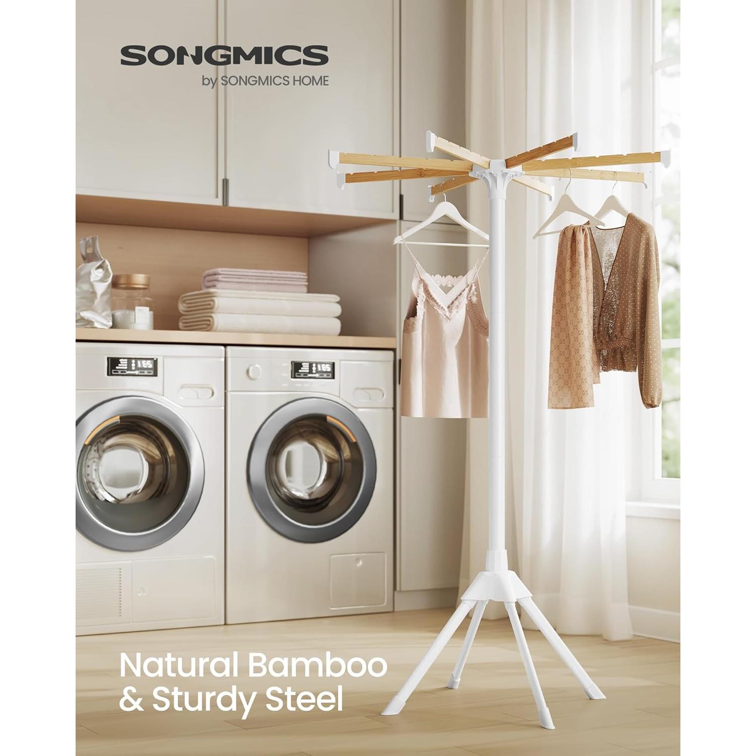 Estante Secar Ropa SONGMICS Plegable Bambú 146 cm Blanco