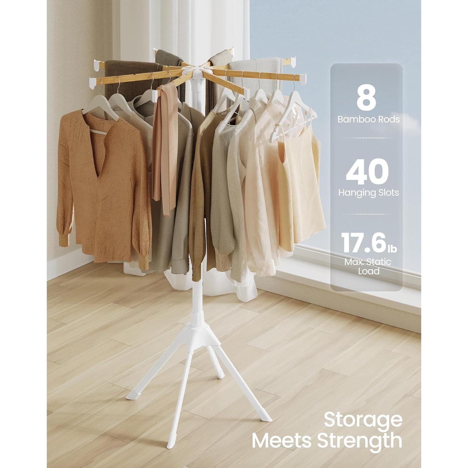 Estante Secar Ropa SONGMICS Plegable Bambú 146 cm Blanco