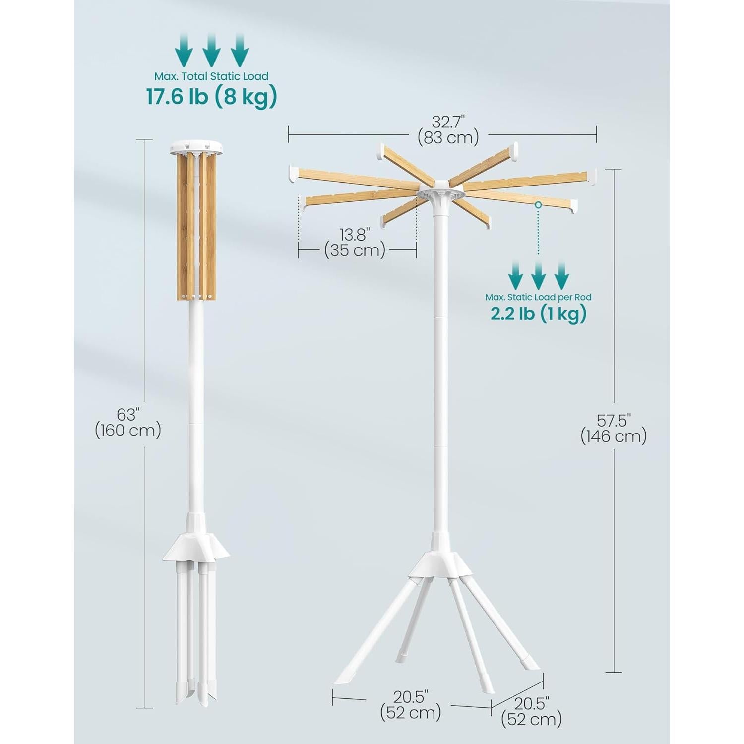 Estante Secar Ropa SONGMICS Plegable Bambú 146 cm Blanco