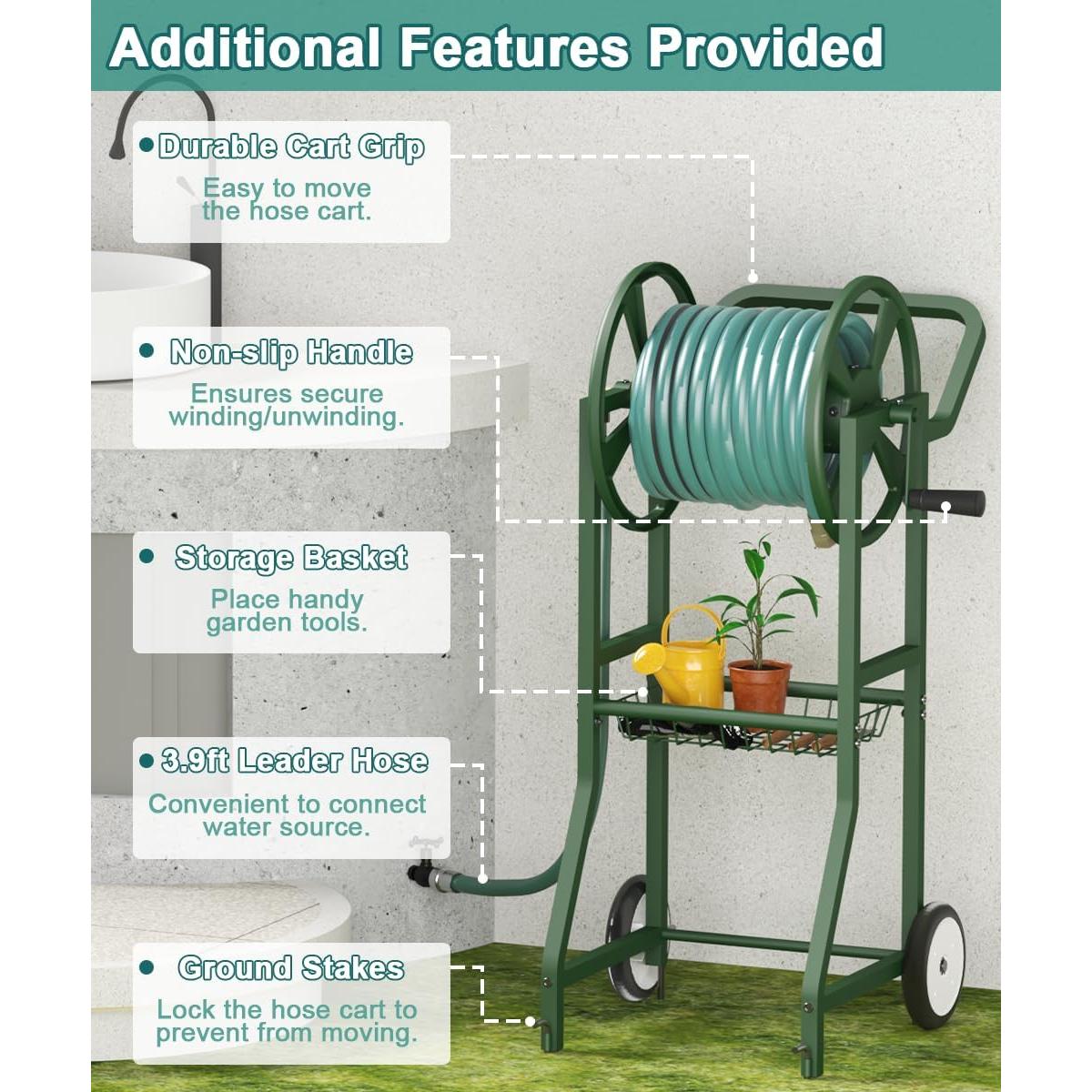 Carro Enrollador de Manguera Artigarden Verde 38.1 m con Canasta