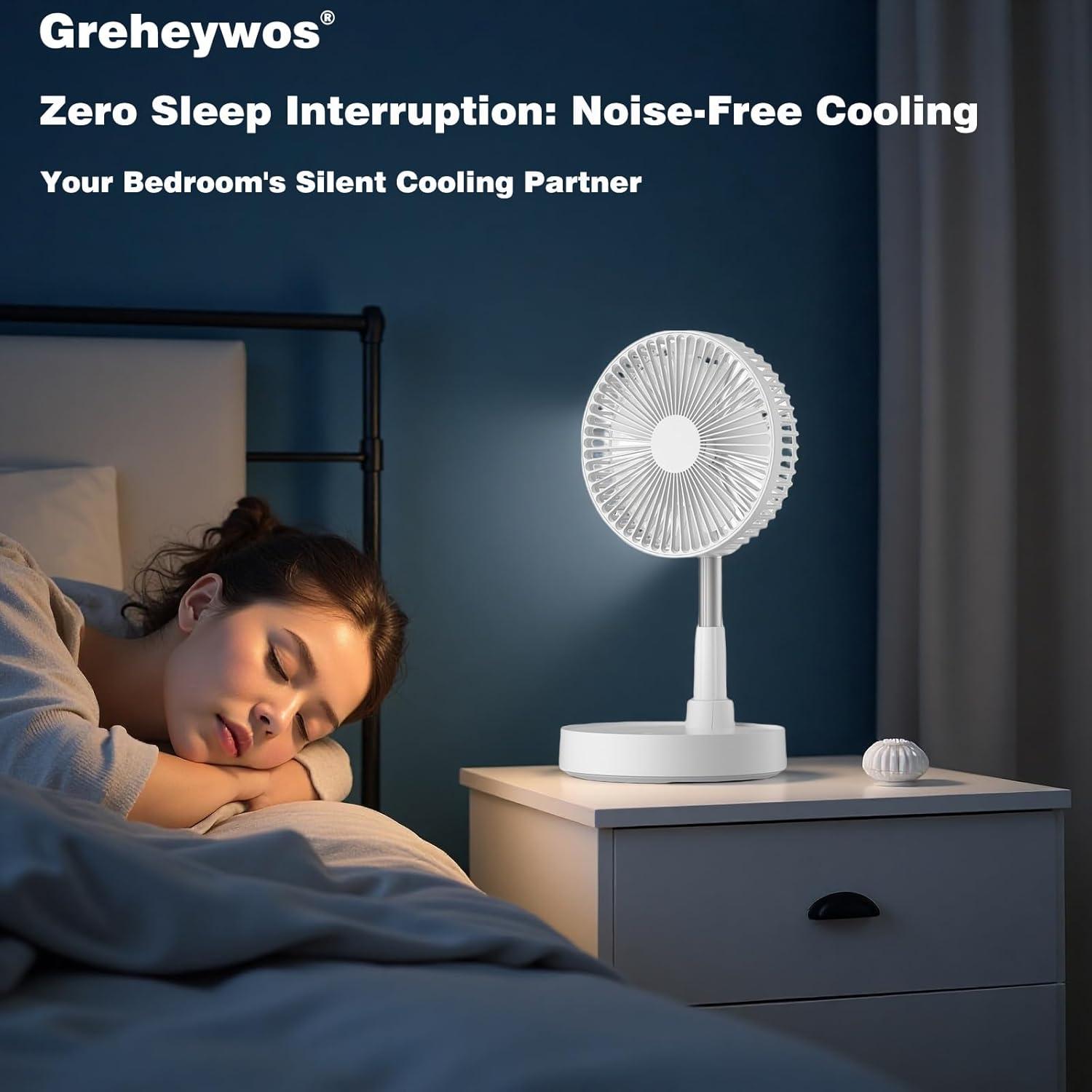 Ventilador Oscilante Plegable Recargable Greheywos 9" Blanco