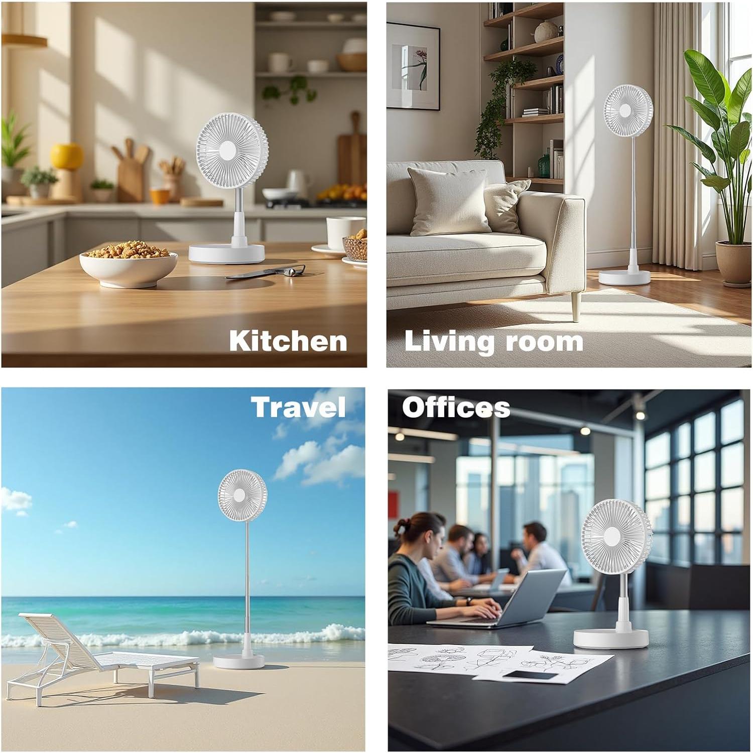 Ventilador Oscilante Plegable Recargable Greheywos 9" Blanco