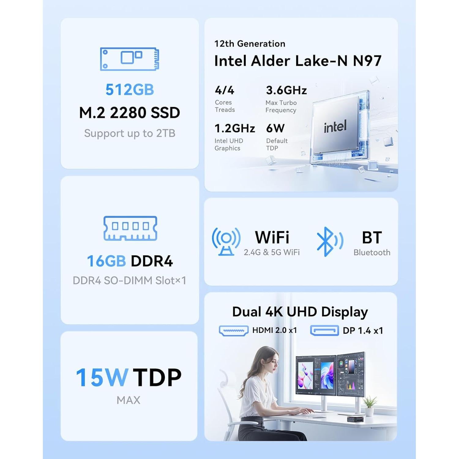 Mini PC KAMRUI E1 Alder Lake N97 16GB RAM 512GB SSD 4K