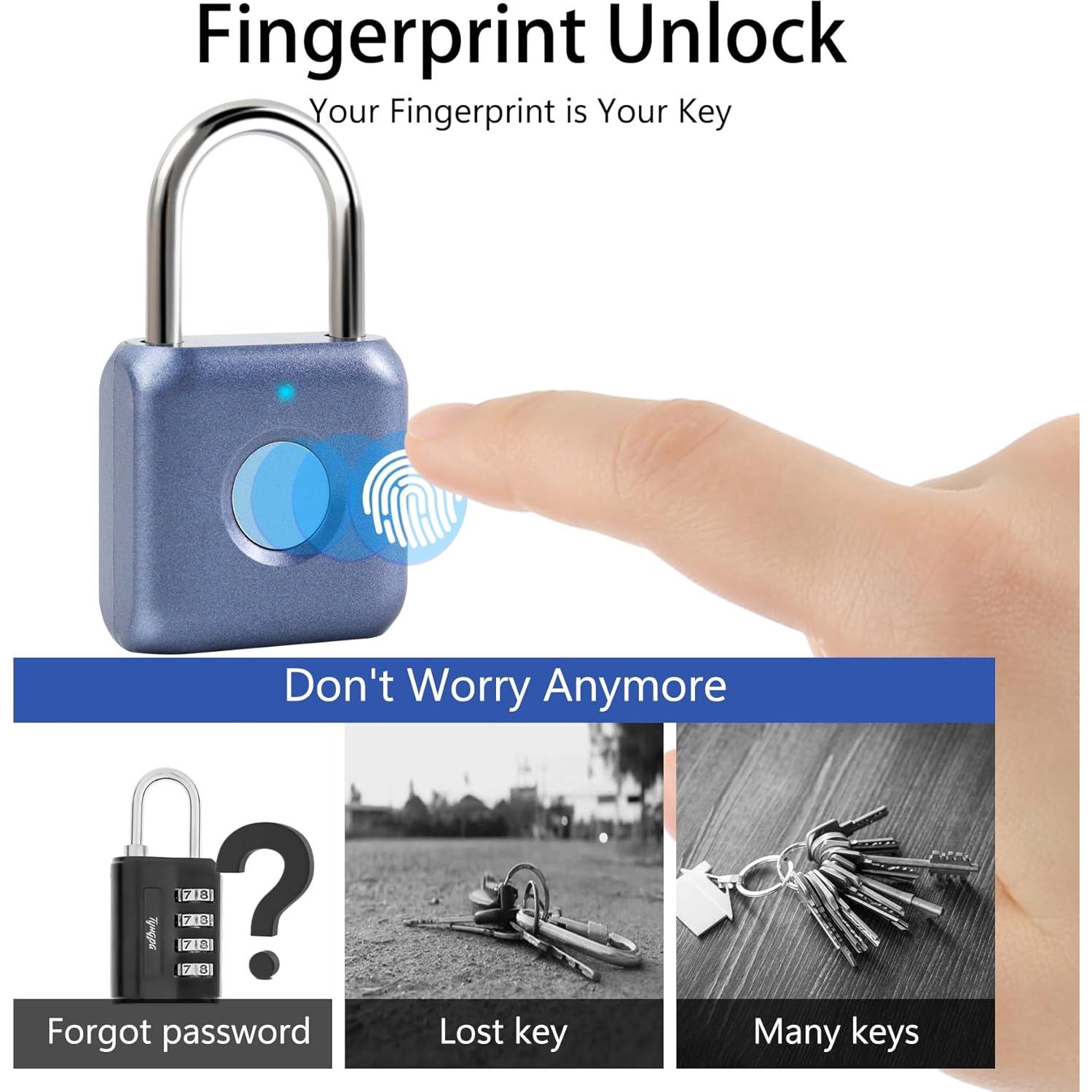 Candado Biométrico UMIK Azul, Resistente al Agua, USB-C