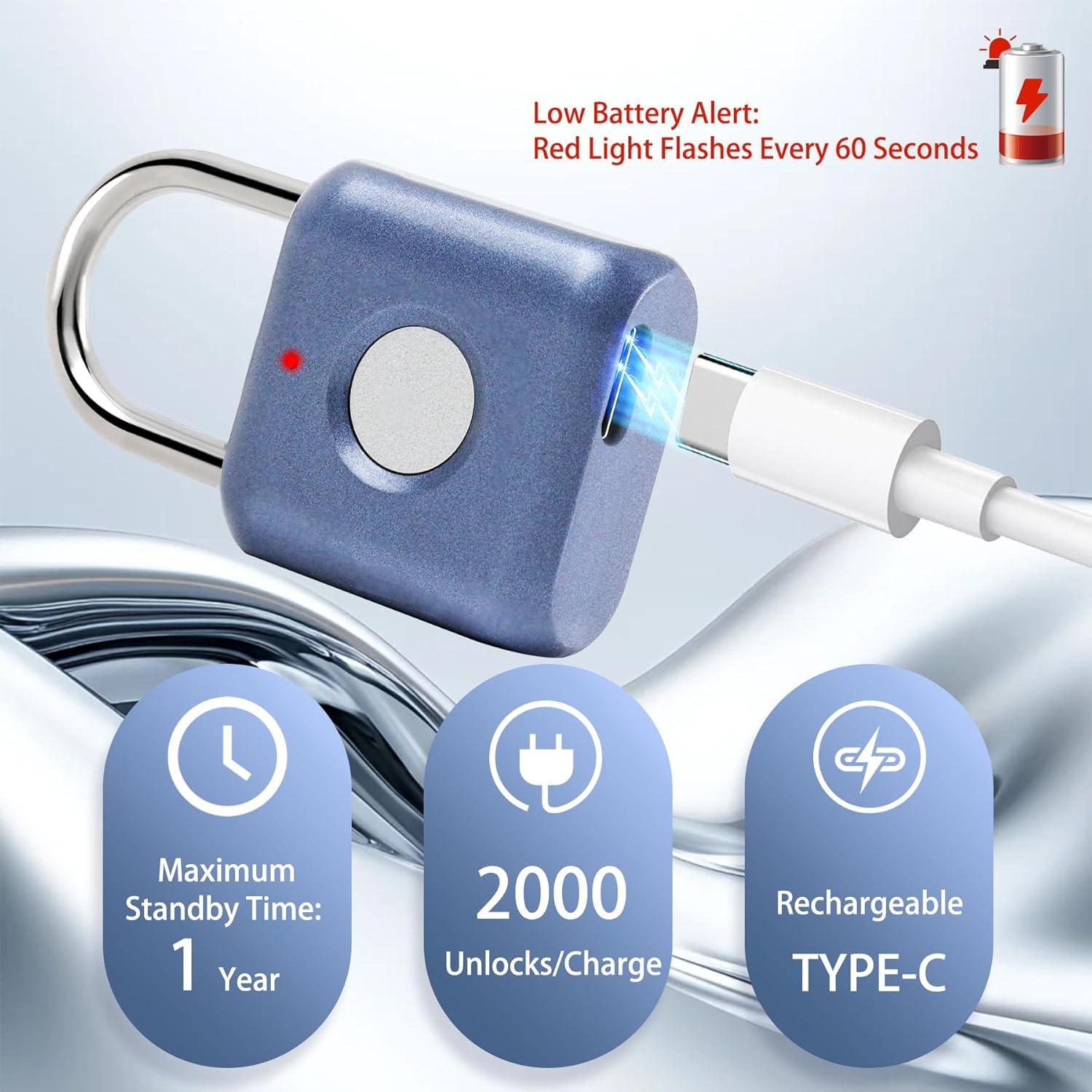 Candado Biométrico UMIK Azul, Resistente al Agua, USB-C