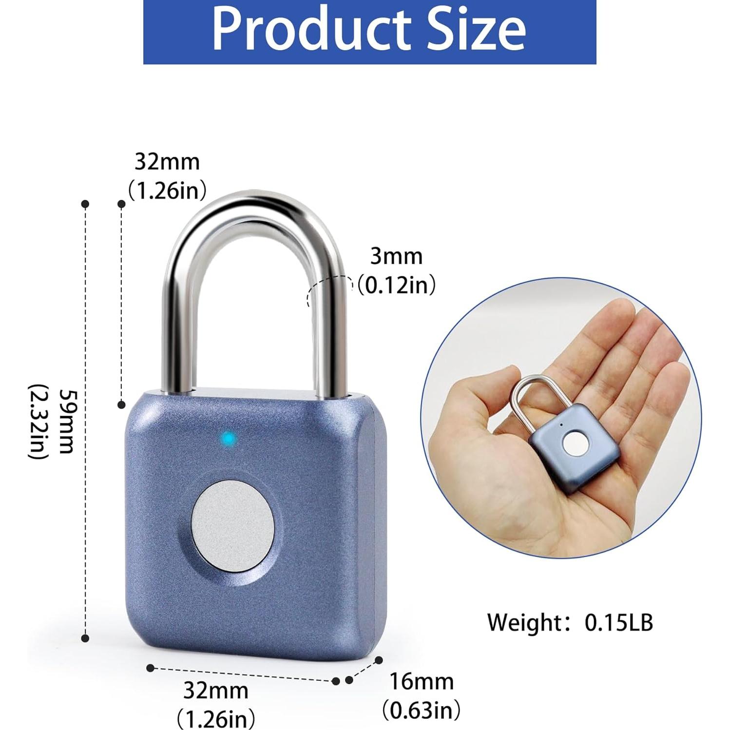 Candado Biométrico UMIK Azul, Resistente al Agua, USB-C