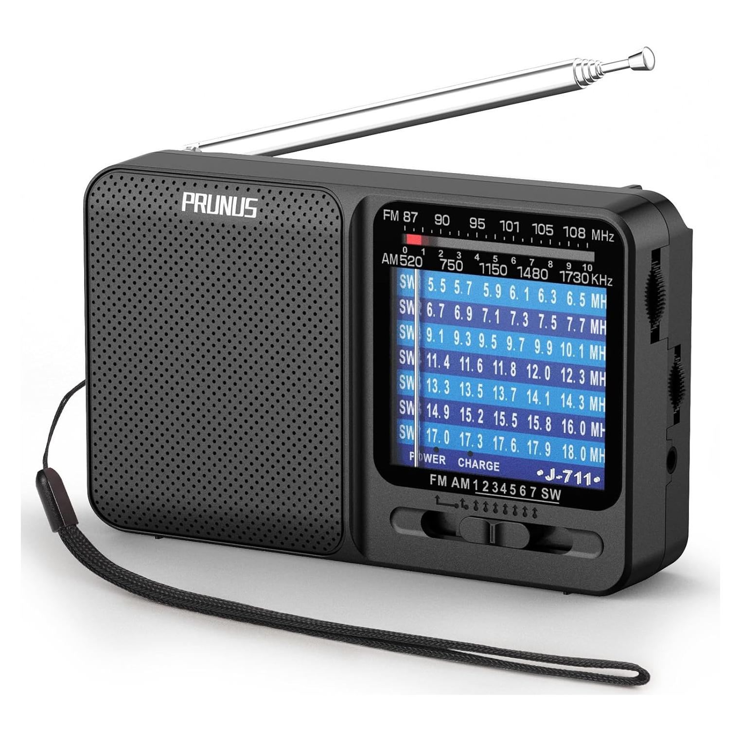 Radio Portátil PRUNUS J-711 AM/FM/SW, Carga USB-C, Sonido Claro