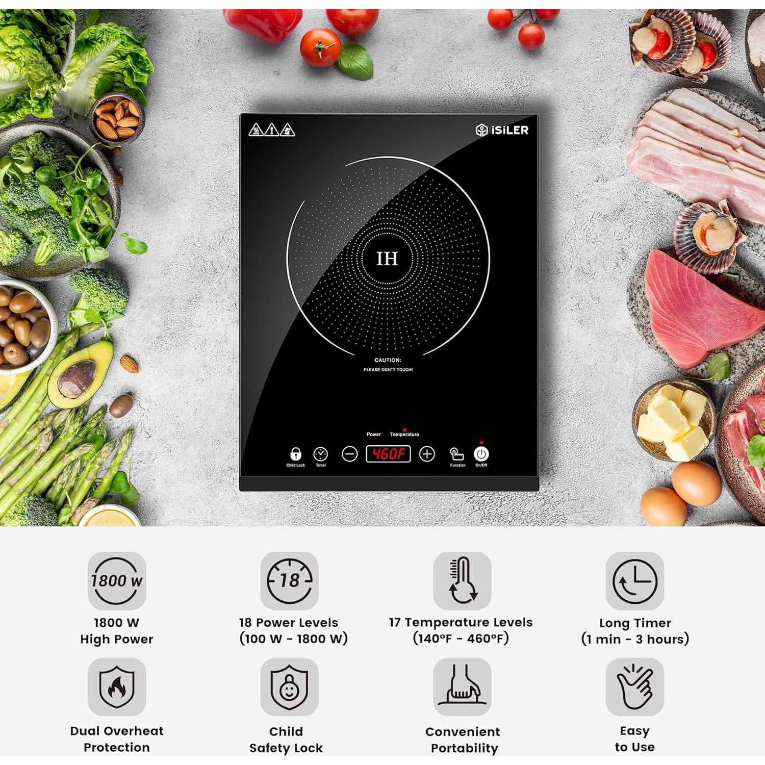 Placa de Inducción Portátil iSiLER 1800W 17cm Táctil