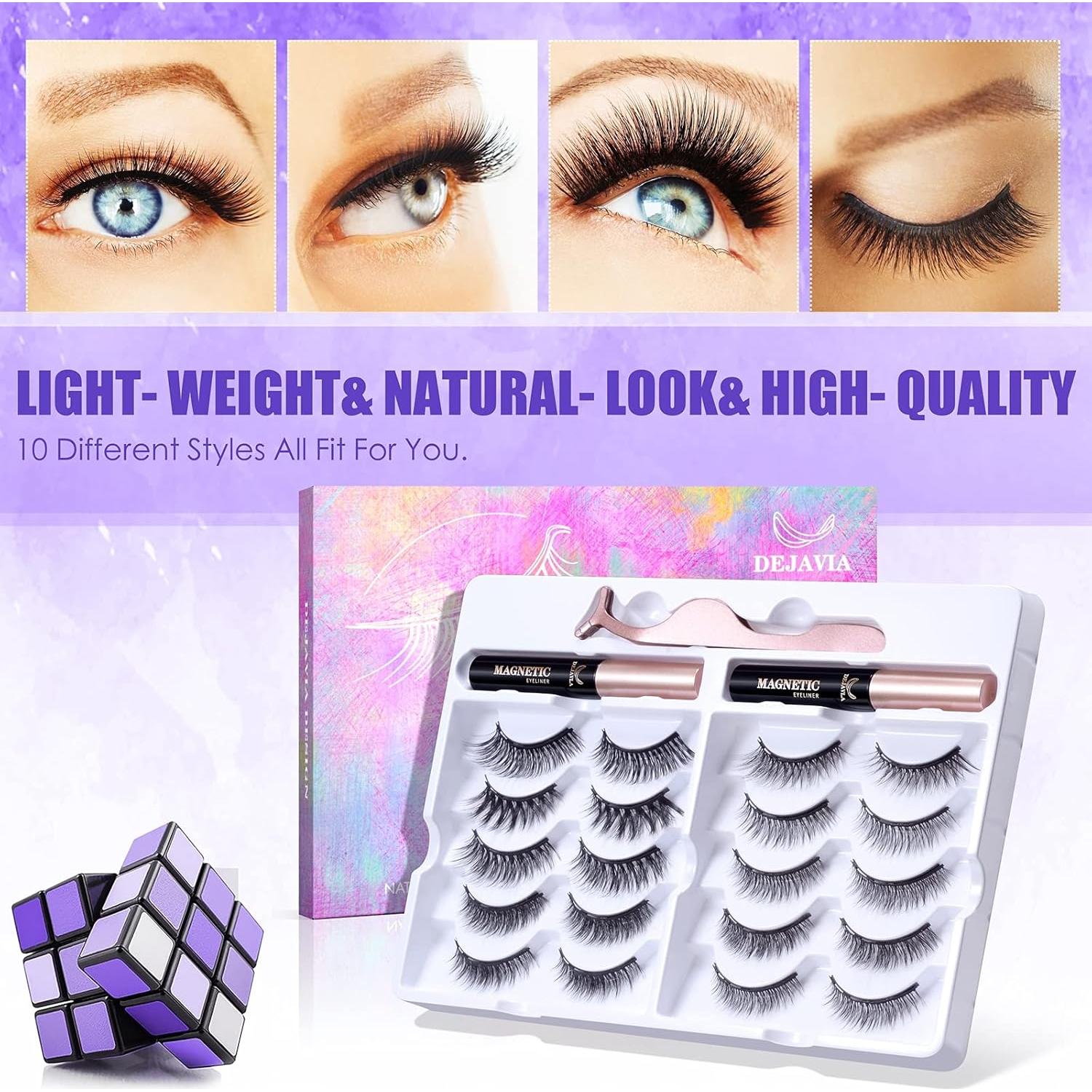 Pestañas Magnéticas DEJAVIA - 10 Pares Reutilizables con Delineador