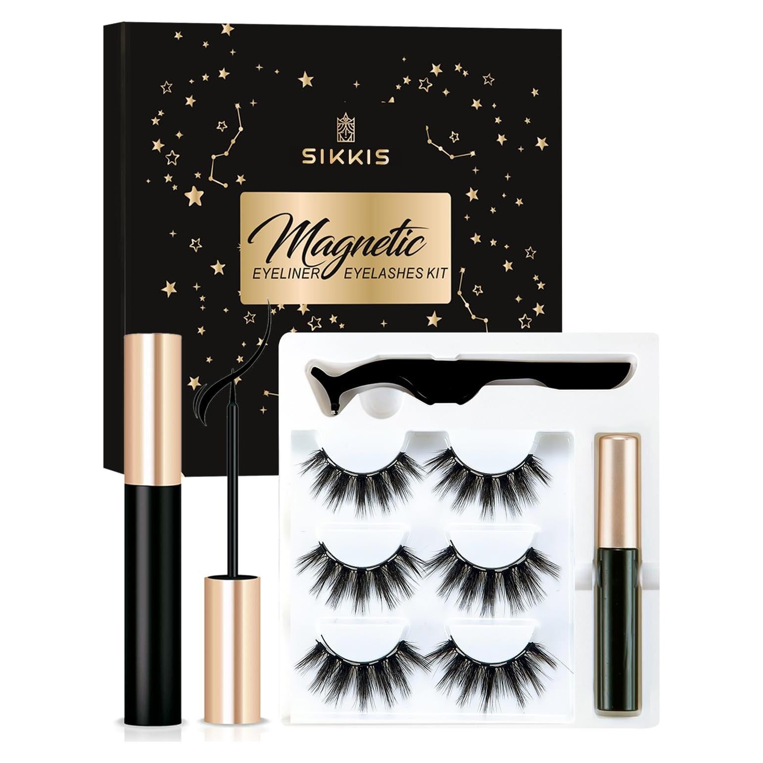 Kit Pestañas Magnéticas Sikkis con Delineador - 3 Pares Reutilizables
