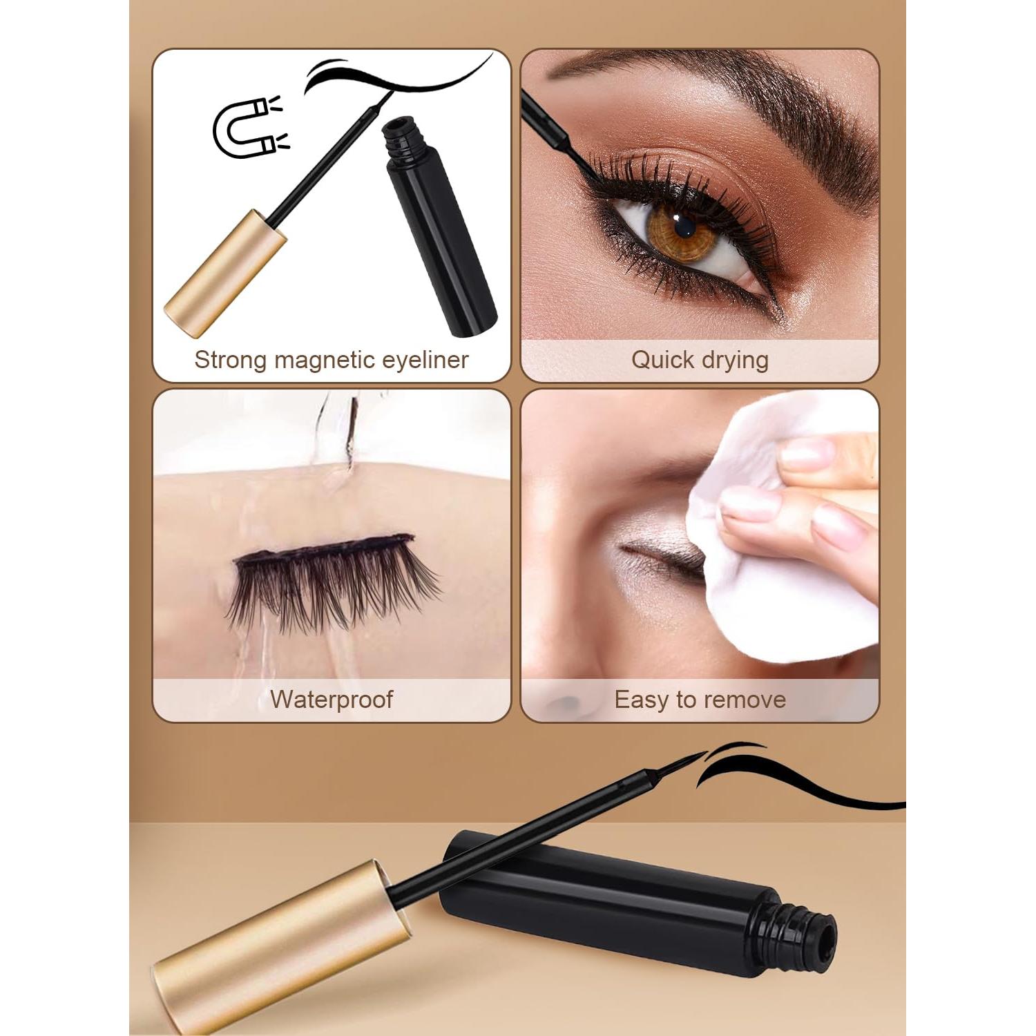 Kit Pestañas Magnéticas Sikkis con Delineador - 3 Pares Reutilizables