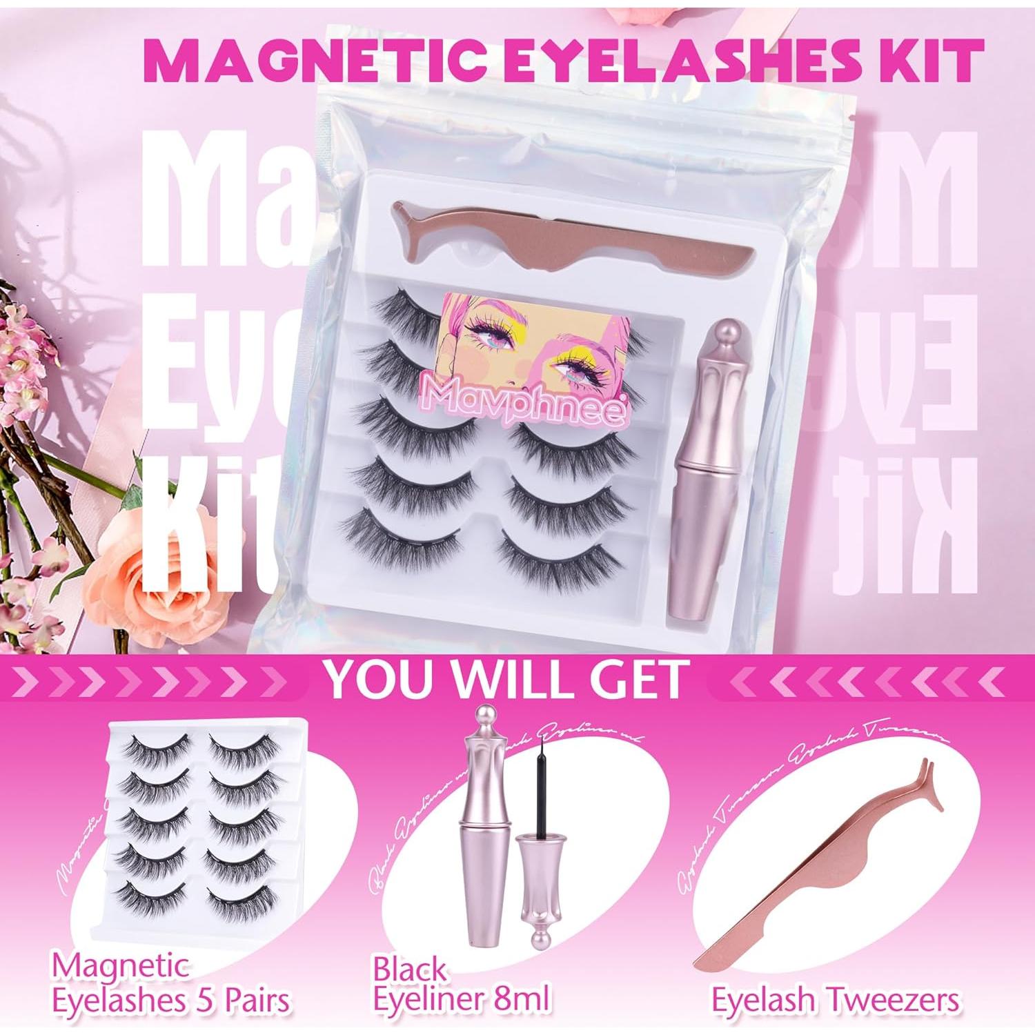 Pestañas Magnéticas Mavphnee Ojo de Gato 5 Pares Reutilizables