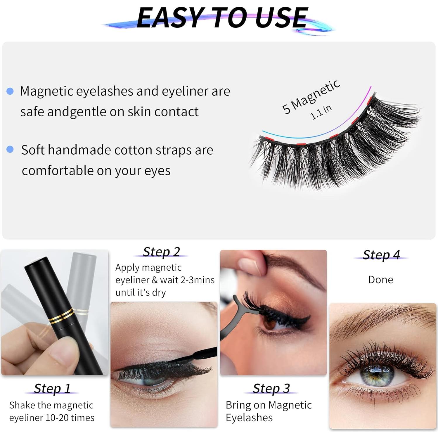 Kit de Pestañas Magnéticas 3D YINEPY - 12 Pares Reutilizables