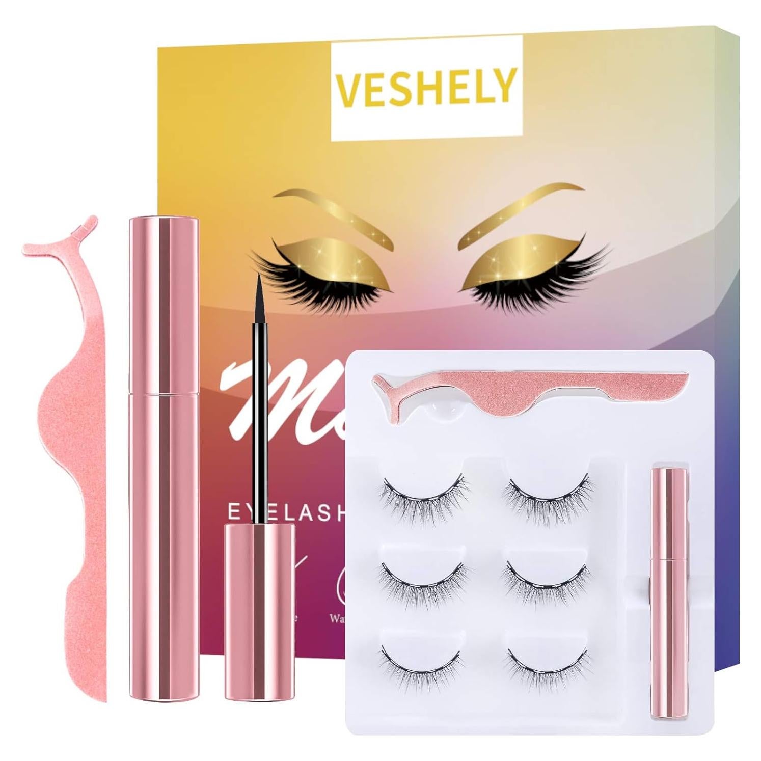 Kit de Pestañas Magnéticas Naturales 3D con Delineador - 3 Pares