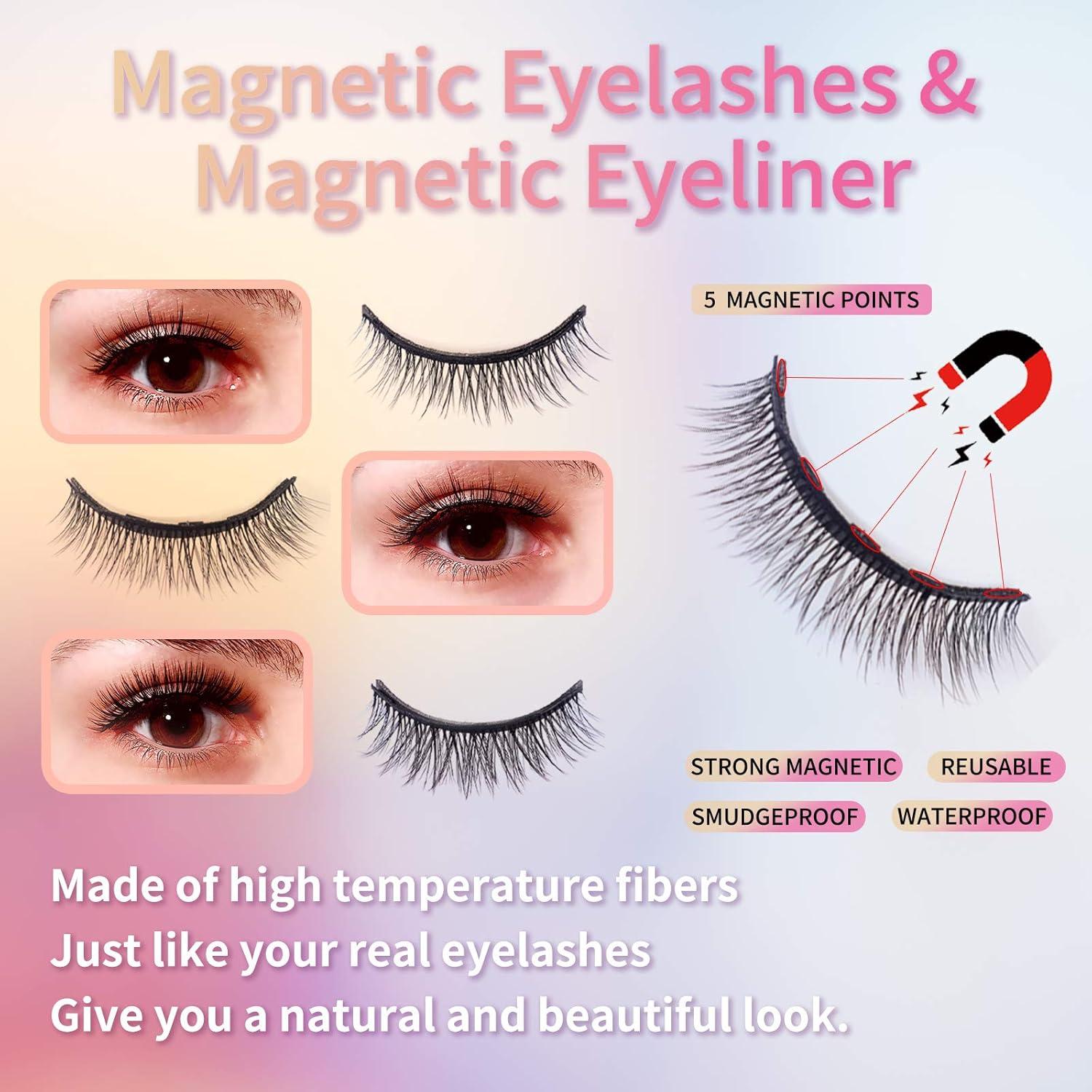 Kit de Pestañas Magnéticas Naturales 3D con Delineador - 3 Pares