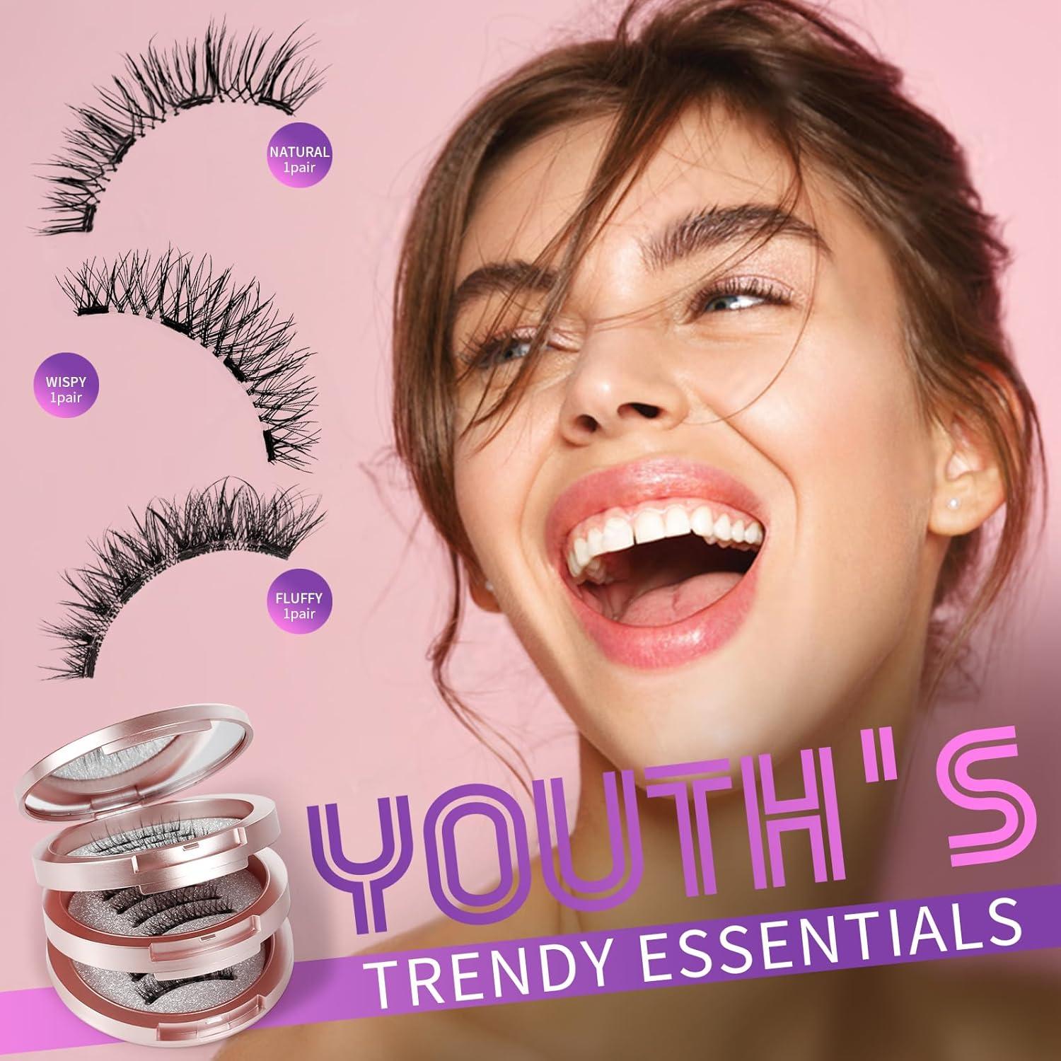 Pestañas Magnéticas Palimainy - 3 Pares, Estilos Naturales, Reutilizables