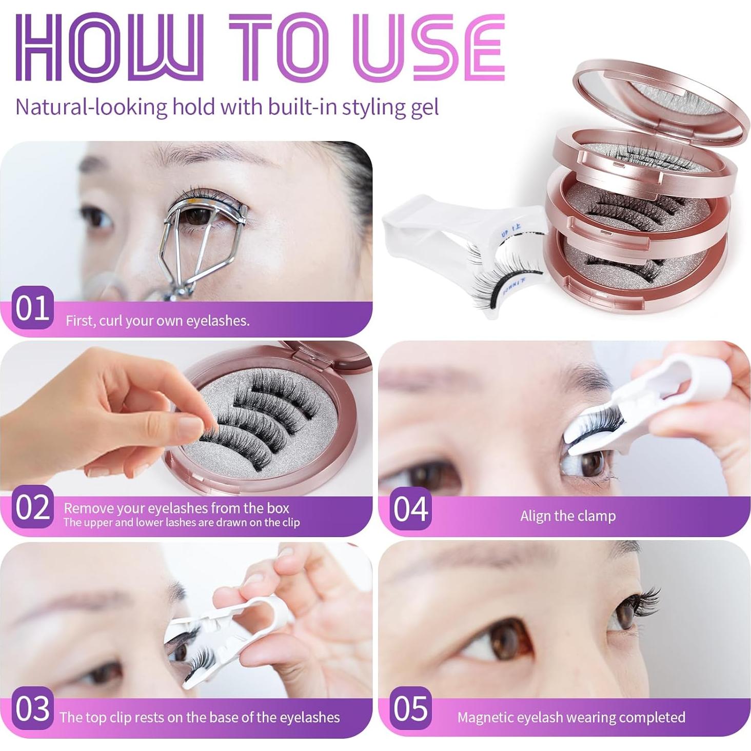 Pestañas Magnéticas Palimainy - 3 Pares, Estilos Naturales, Reutilizables