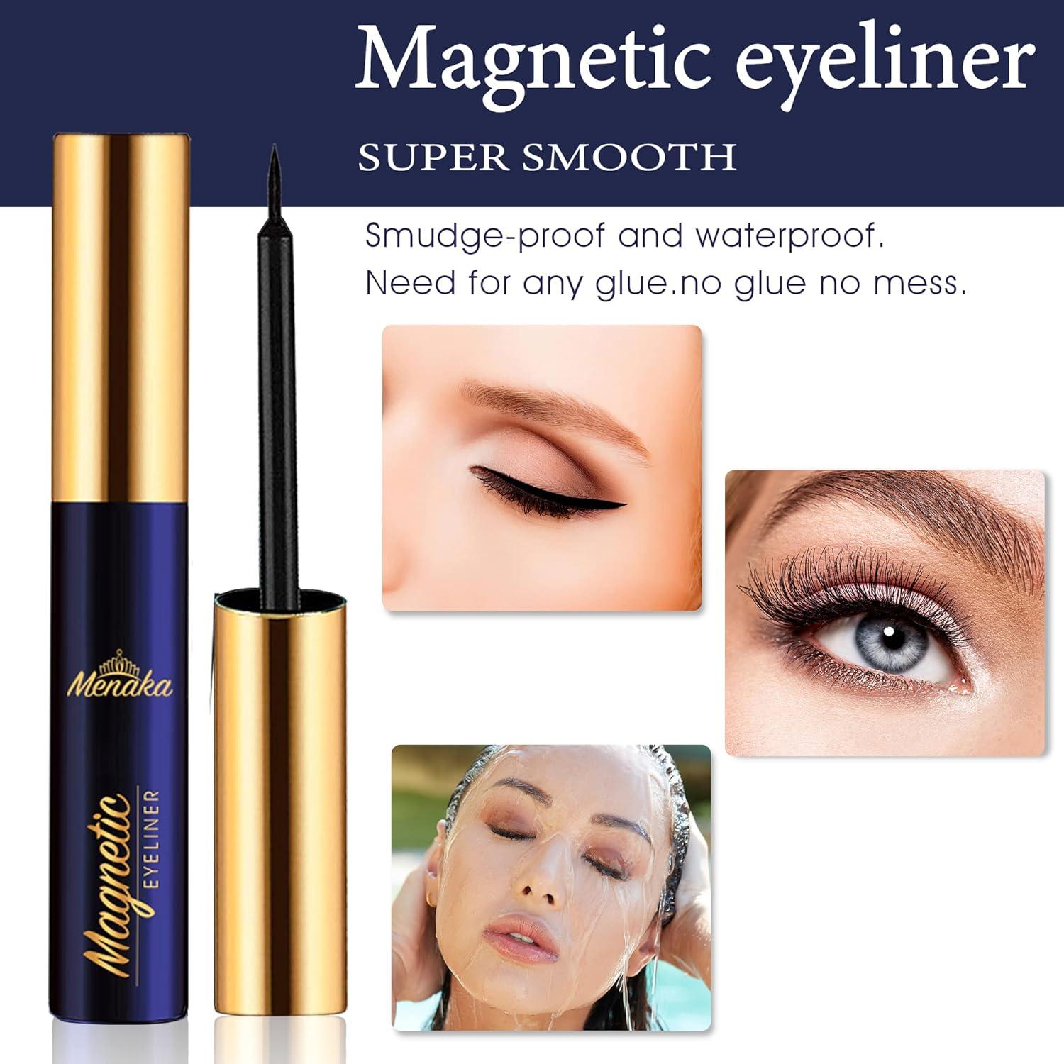 Kit de Pestañas Magnéticas Menaka 3D con Delineador 4 Tubos