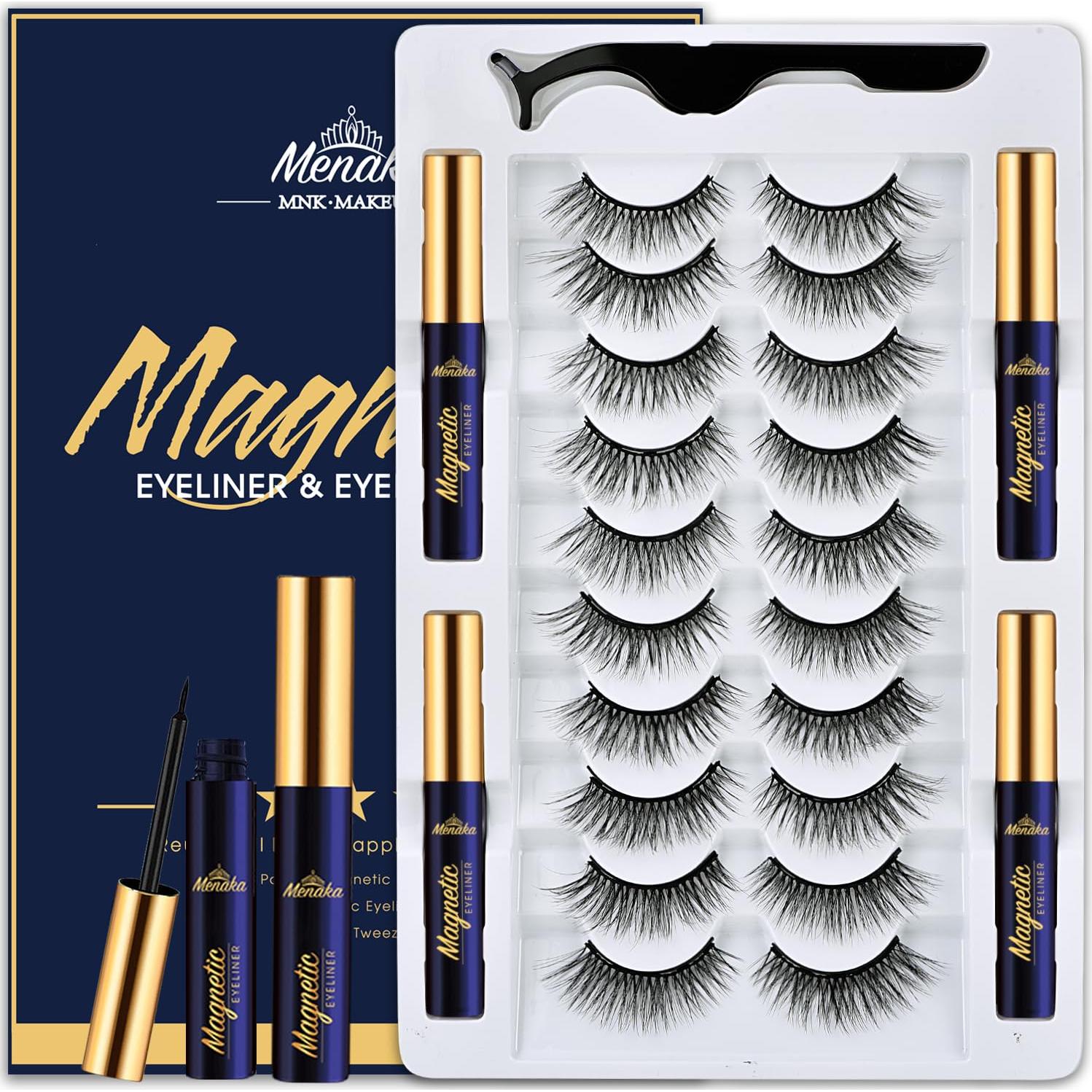 Kit de Pestañas Magnéticas Menaka 3D con Delineador 4 Tubos