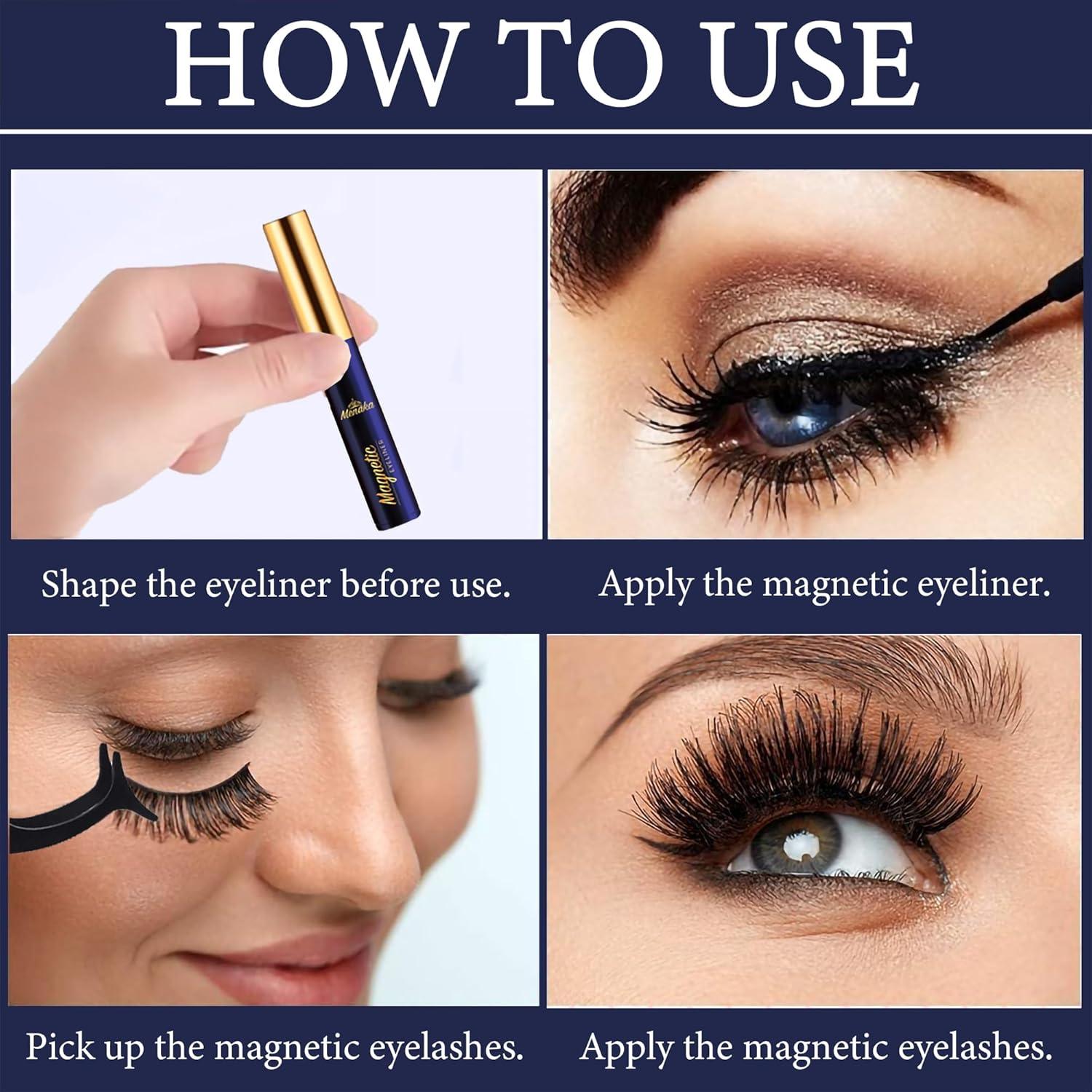 Kit de Pestañas Magnéticas Menaka 3D con Delineador 4 Tubos